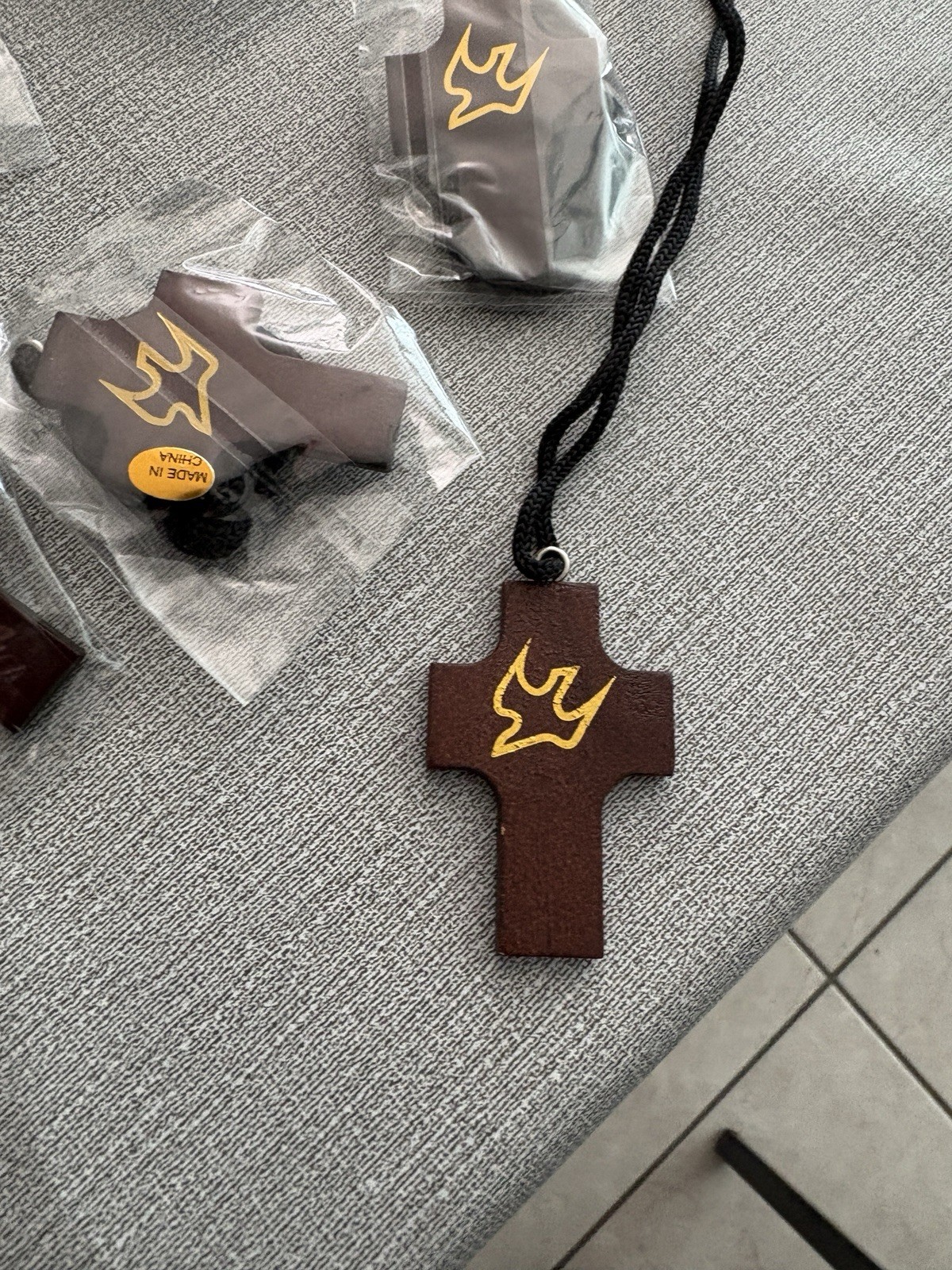 Wood Cross Pendant Necklace on Black Cord, Religious, Lot of Multiple Pieces