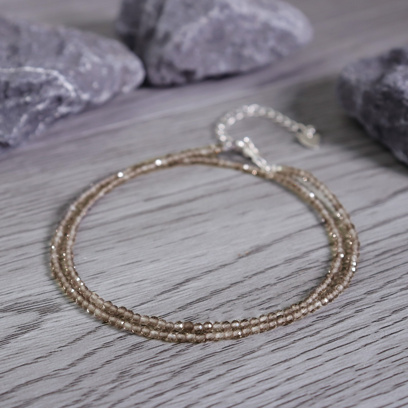 Premium Smoky Quartz Healing Women Crystal Beaded Summer Boho Choker Necklace