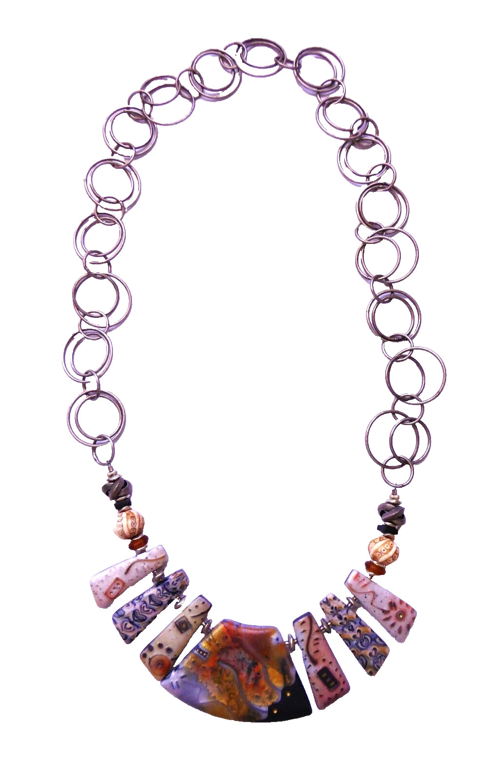 Artisian Tribal Necklace Circle Chain Link Pullover Boho Ethnic Signed 22″