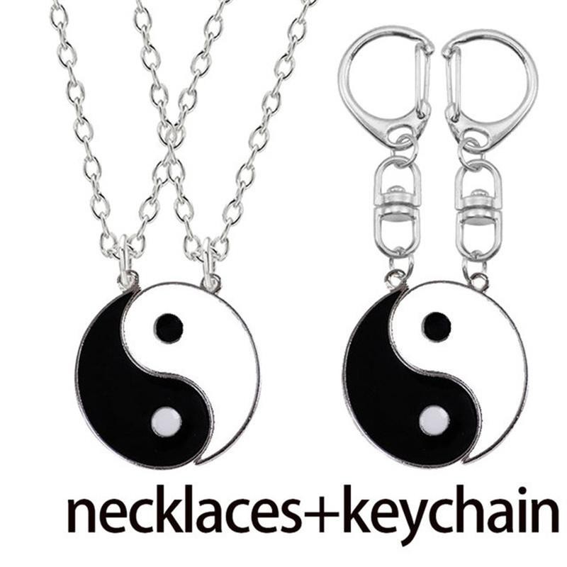 Yin and Yang Stitching Alloy Two Petals Pisces Couple Pendant Necklace Jewelry