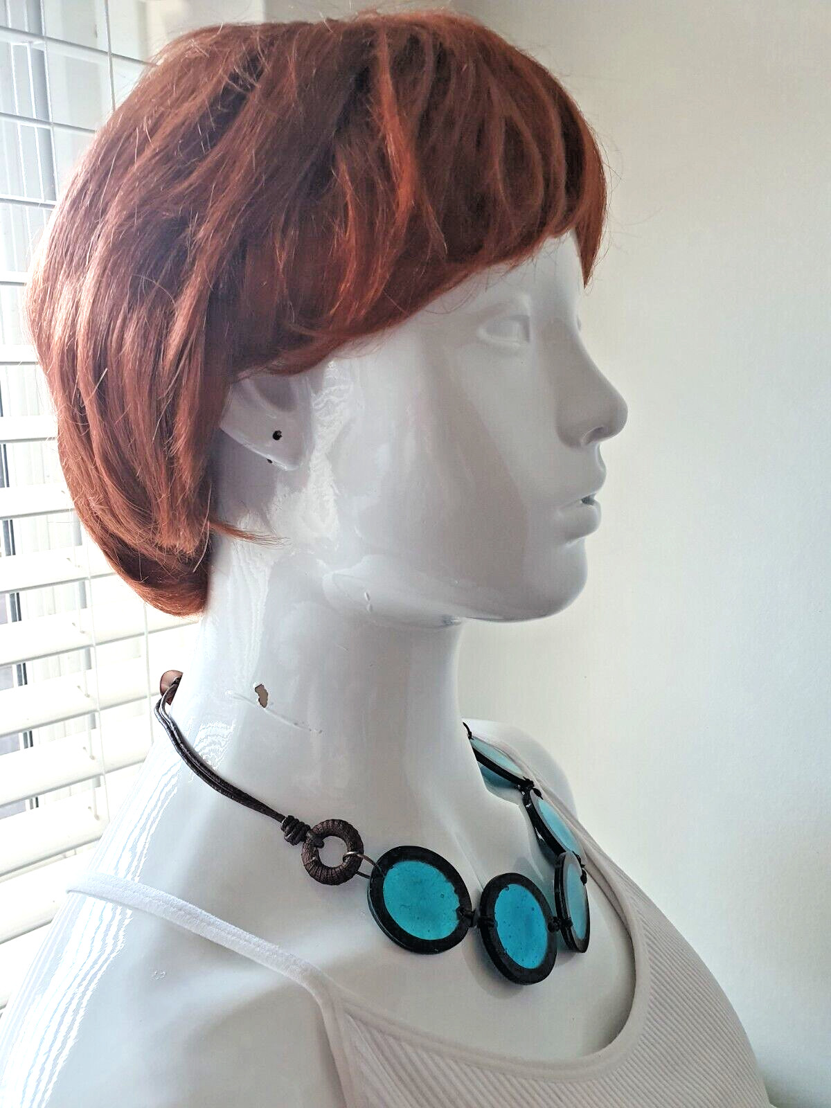 Artisan Studio Blue Dyed Shell Acrylic Disc Round None Metal Statement Necklace