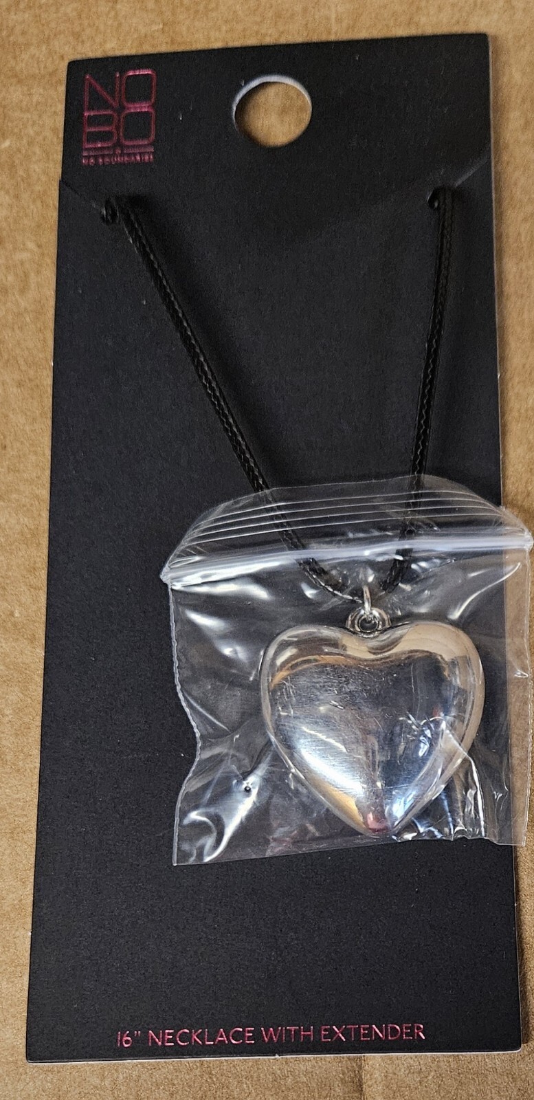 No Boundaries Cord Necklace With Silvertone Puffed Heart Pendant, Adult and Teen