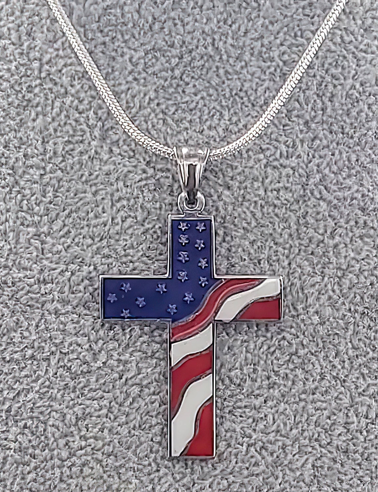 American Flag Cross Independence Day 4th of July Necklace