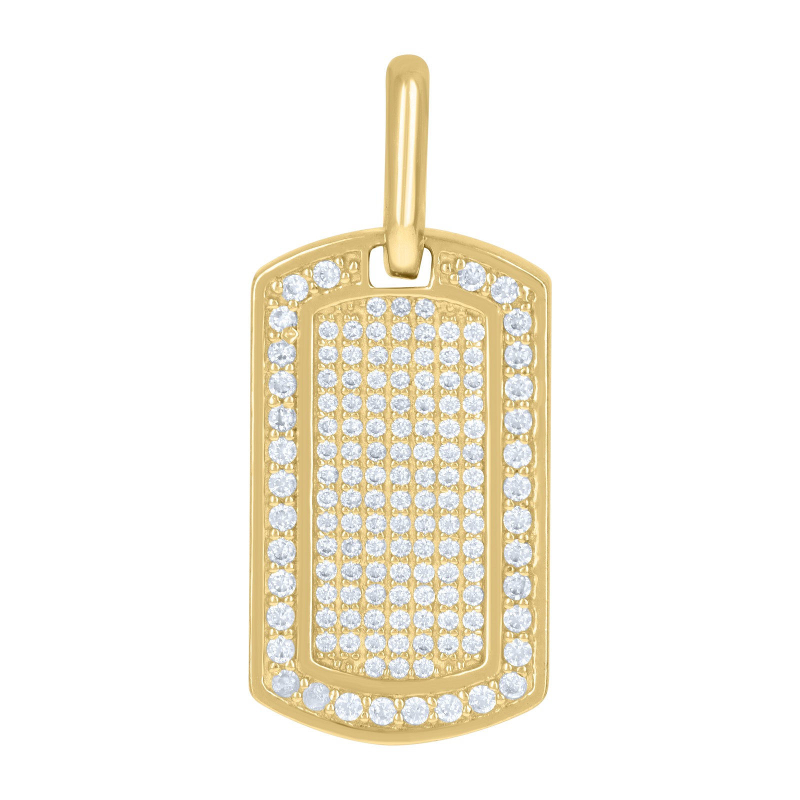 10K Yellow Gold Round Cut CZ Men’s Iced Out 1.05″ Military Charm Dog Tag Pendant