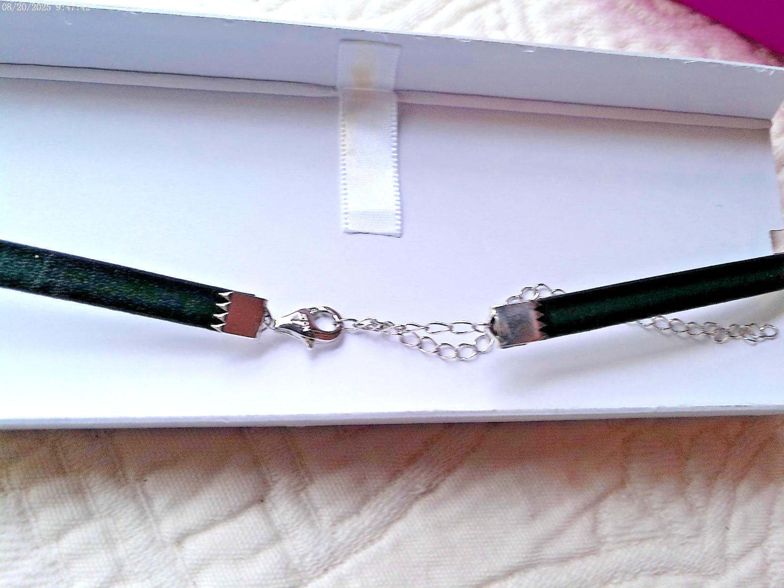 STELLA PICCIOTTO GENUINE LEATHER STERLING SILVER ADJUSTABLE 12″ CHOKER NECKLACE