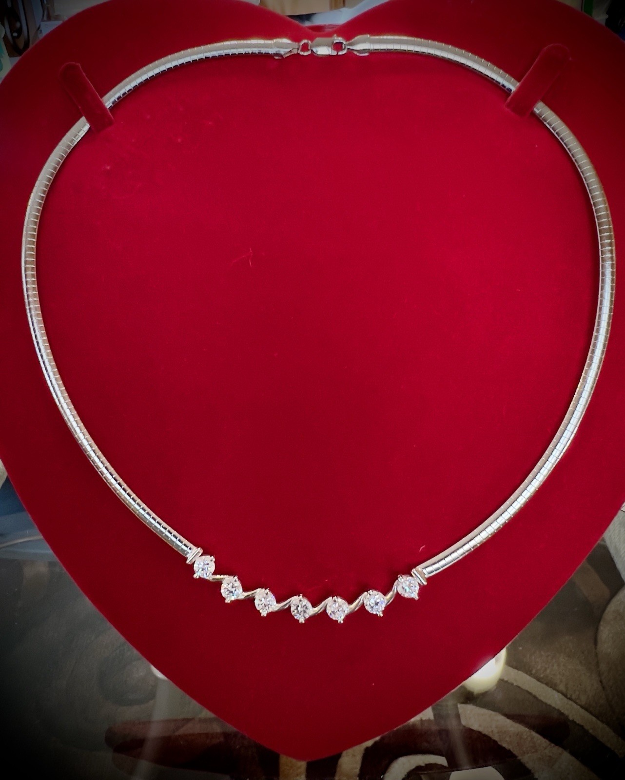 Beautiful Sterling Silver Omega Necklace with Cubic Zirconias