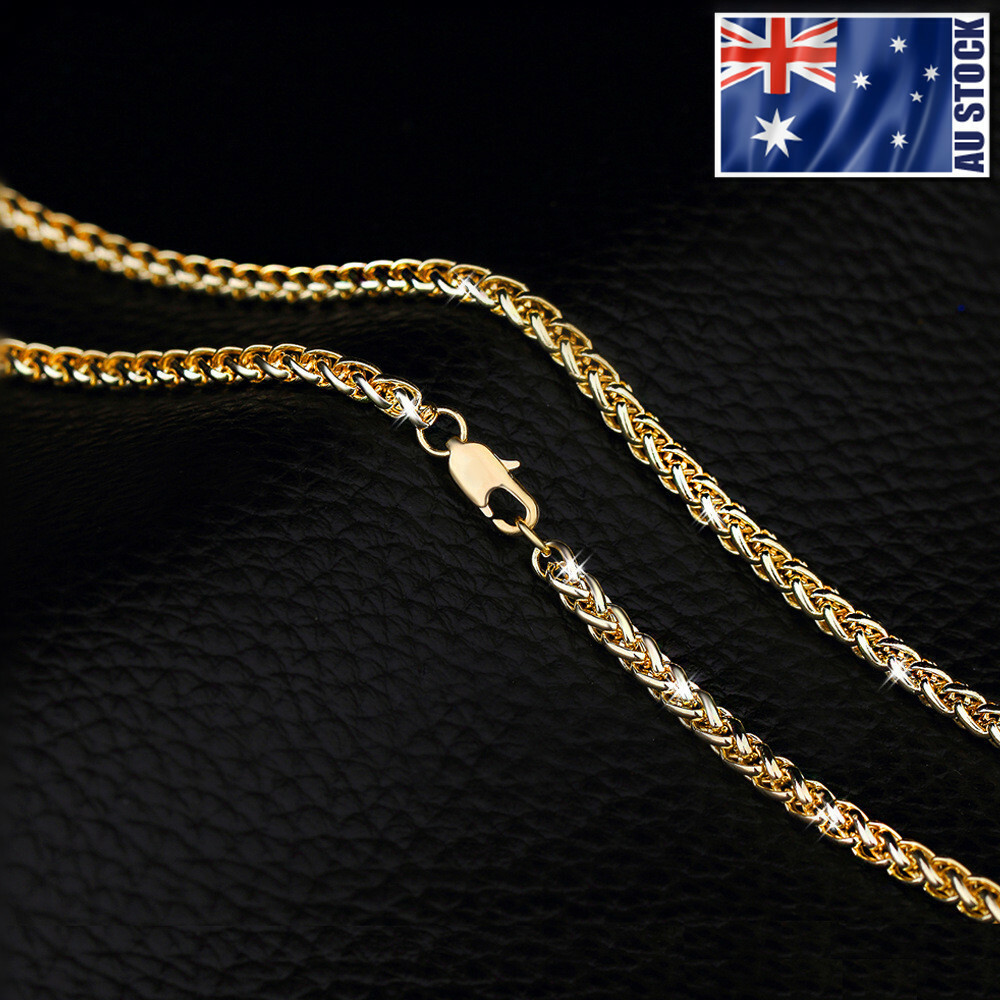 Stunning 18K Yellow Gold GP 3mm Wheat Braided Chain Necklace Men’s & Women’s