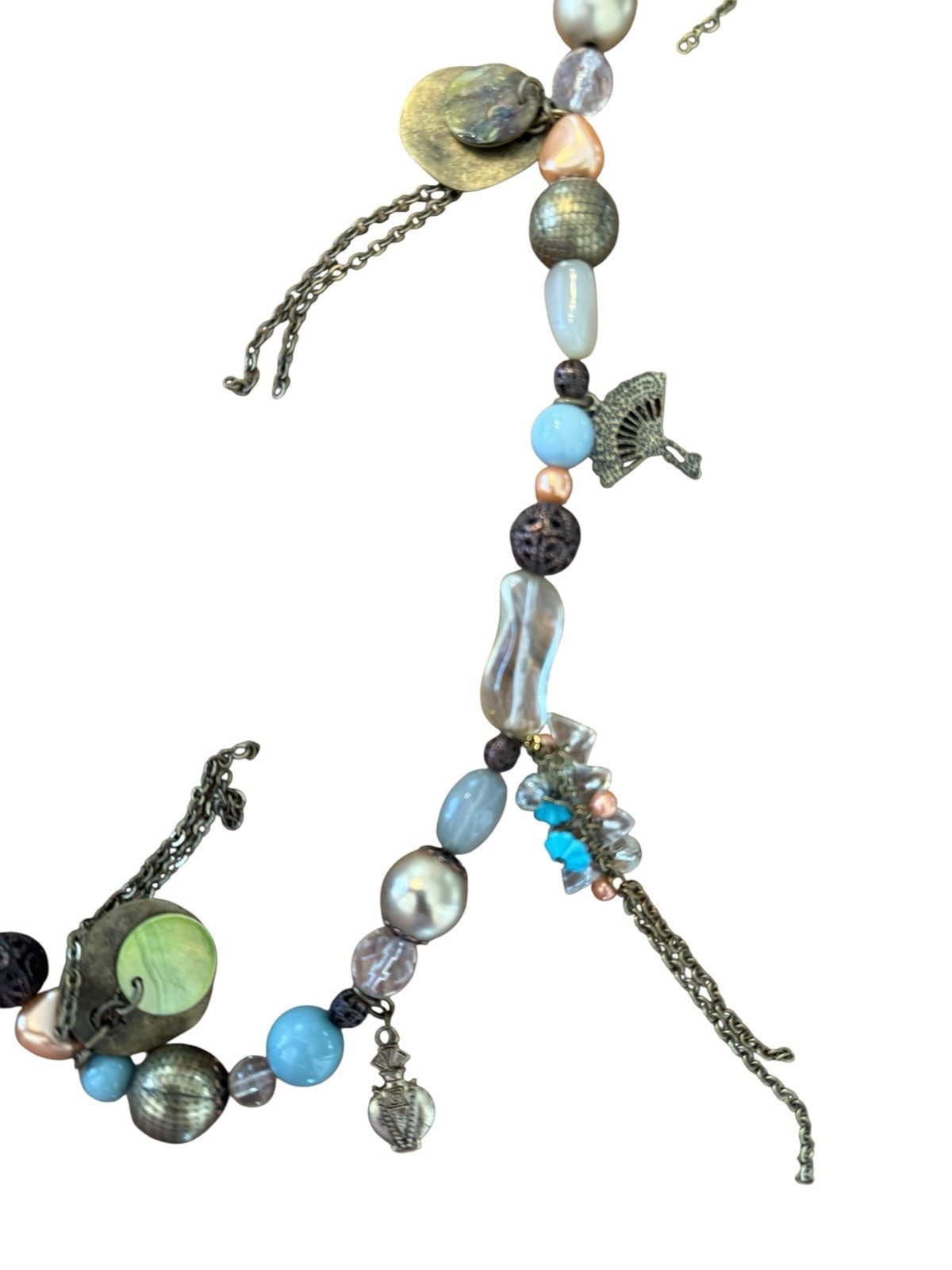Boho Western Multi Color Beaded & Charm Tassel Patina Long Layering Necklace