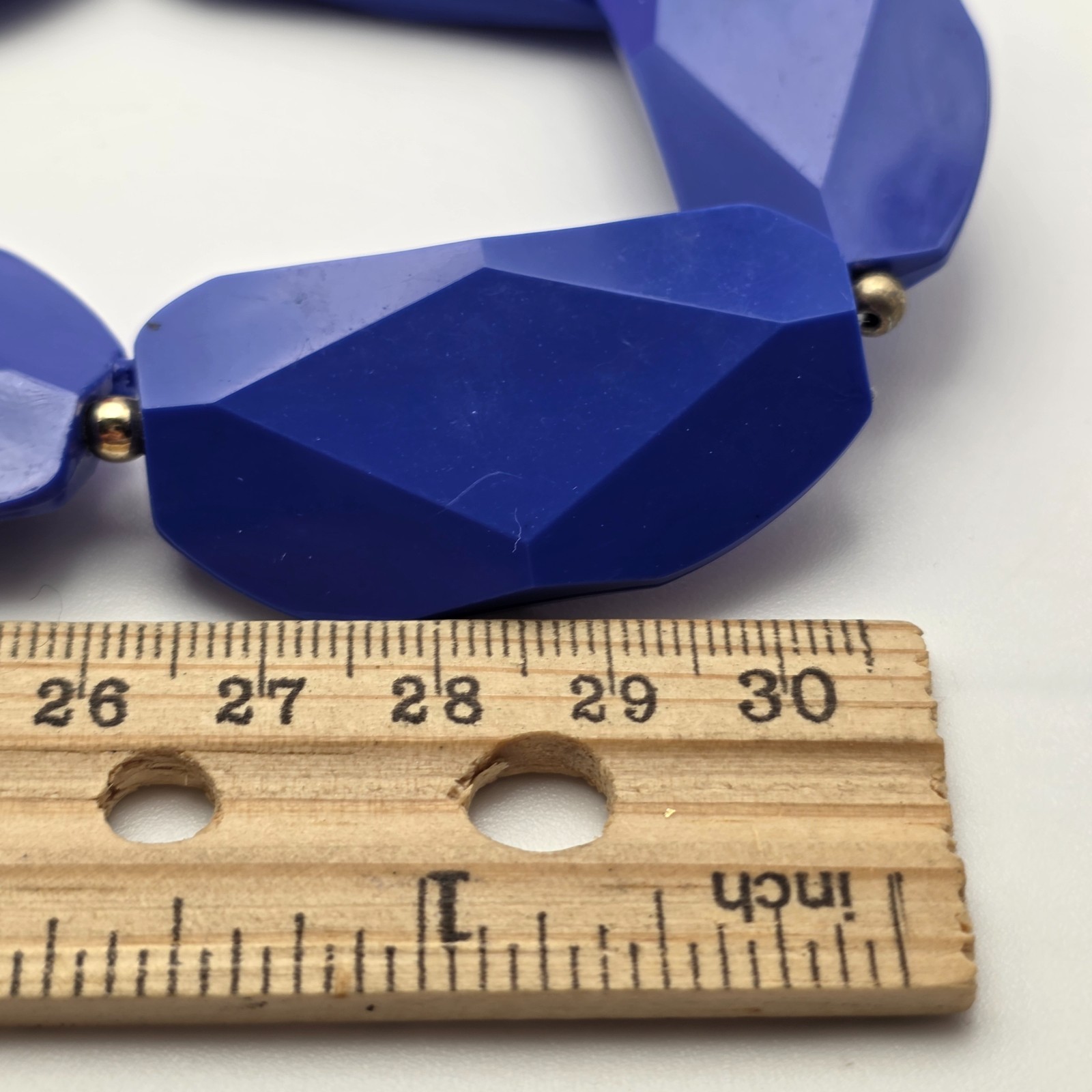 Cobalt Blue Faceted Statement Necklace Chunky Bib Beads Gold Tone 27in Adj