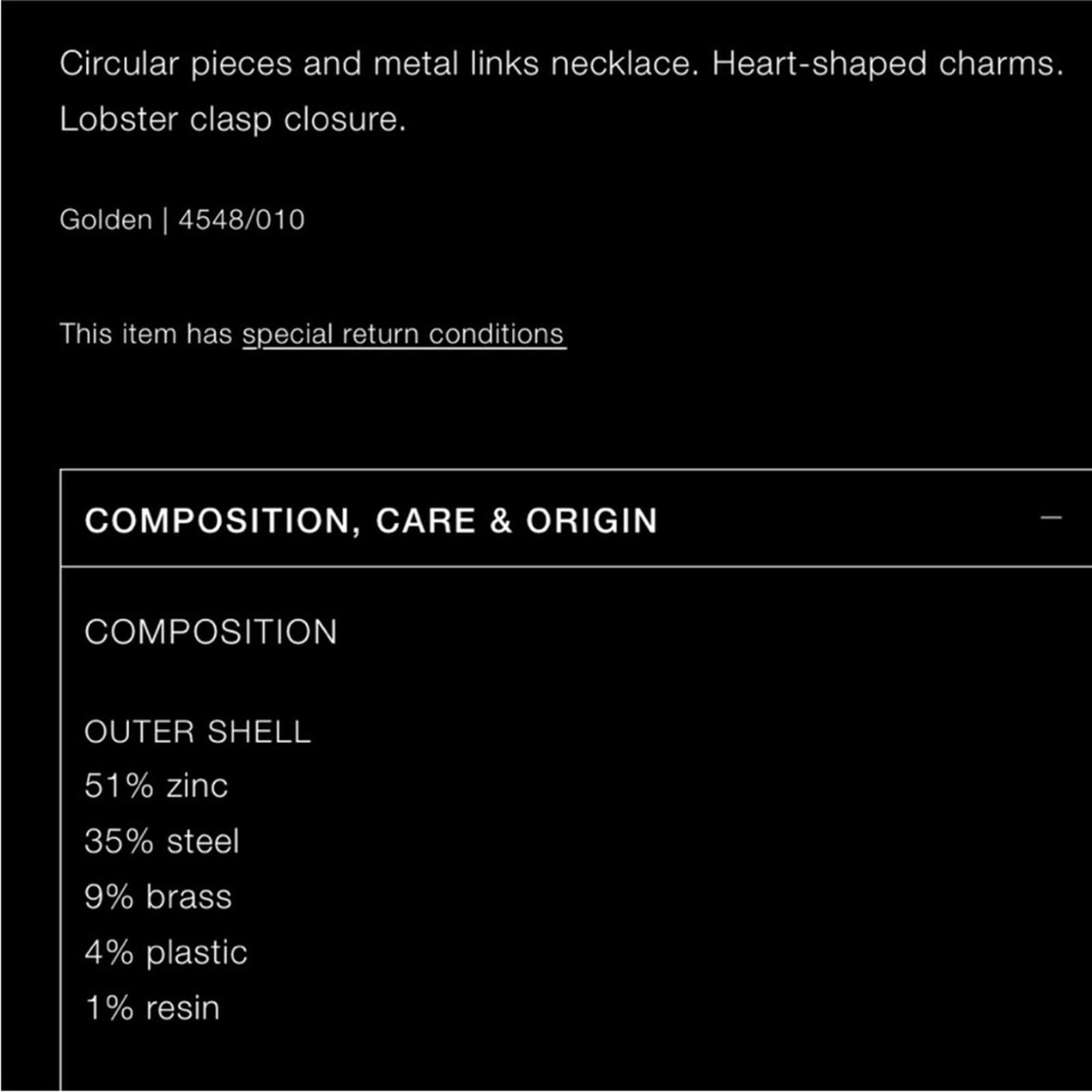 Zara Golden Heart Charms Metal Links Necklace Statement Jewelry Gold Maximalism