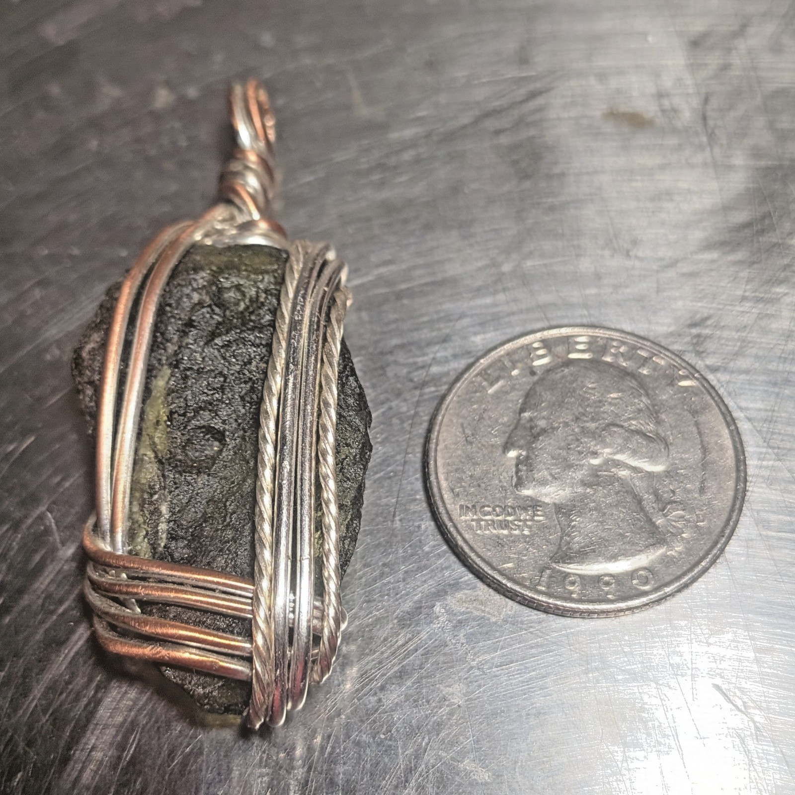 Moldavite Wire Wrapped Pendant Handcrafted Silver Jewelry 31ct