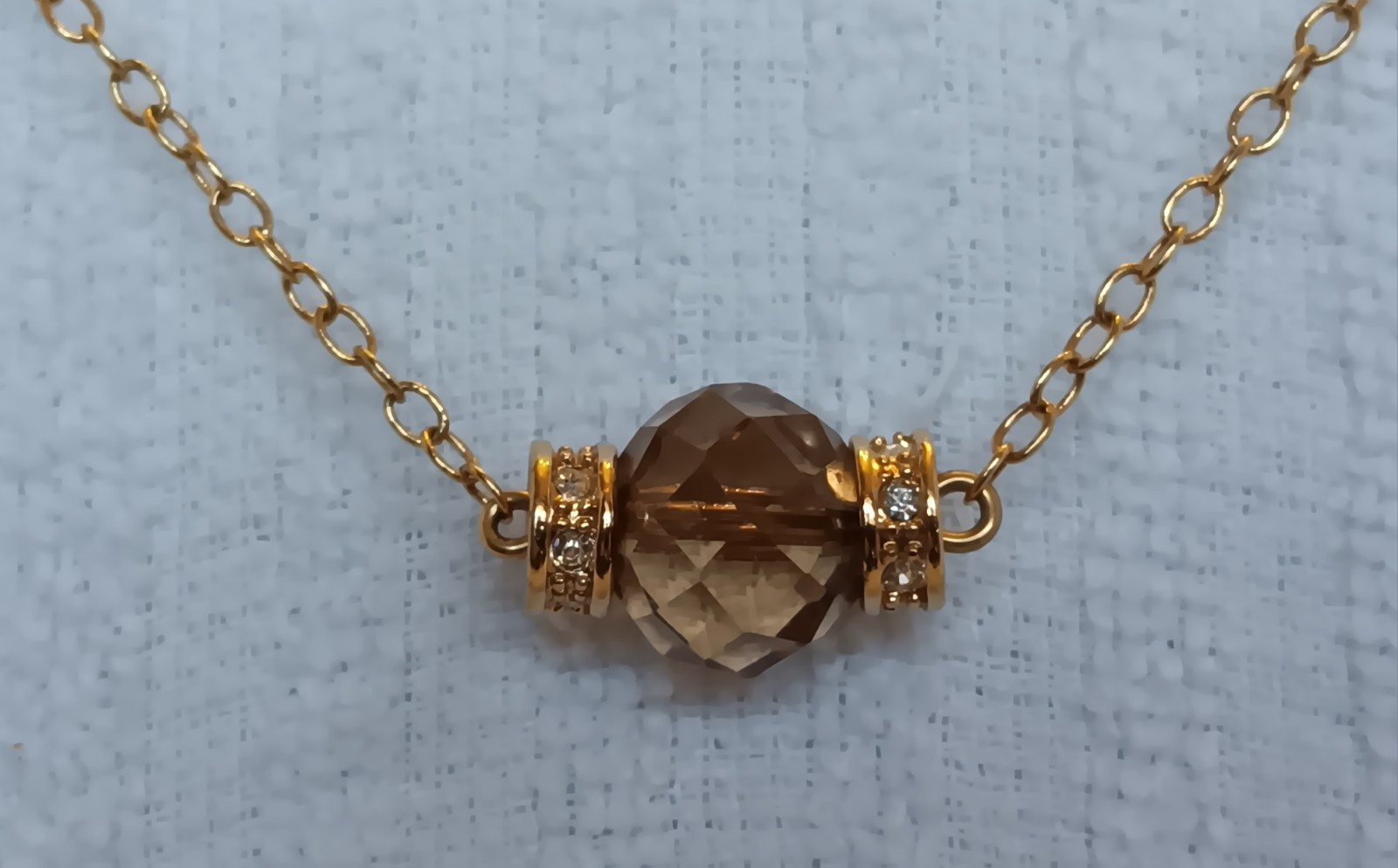 J Crew Goldtone Faceted Smoky Crystal Station Necklace Ribbon Closure 20-30 in