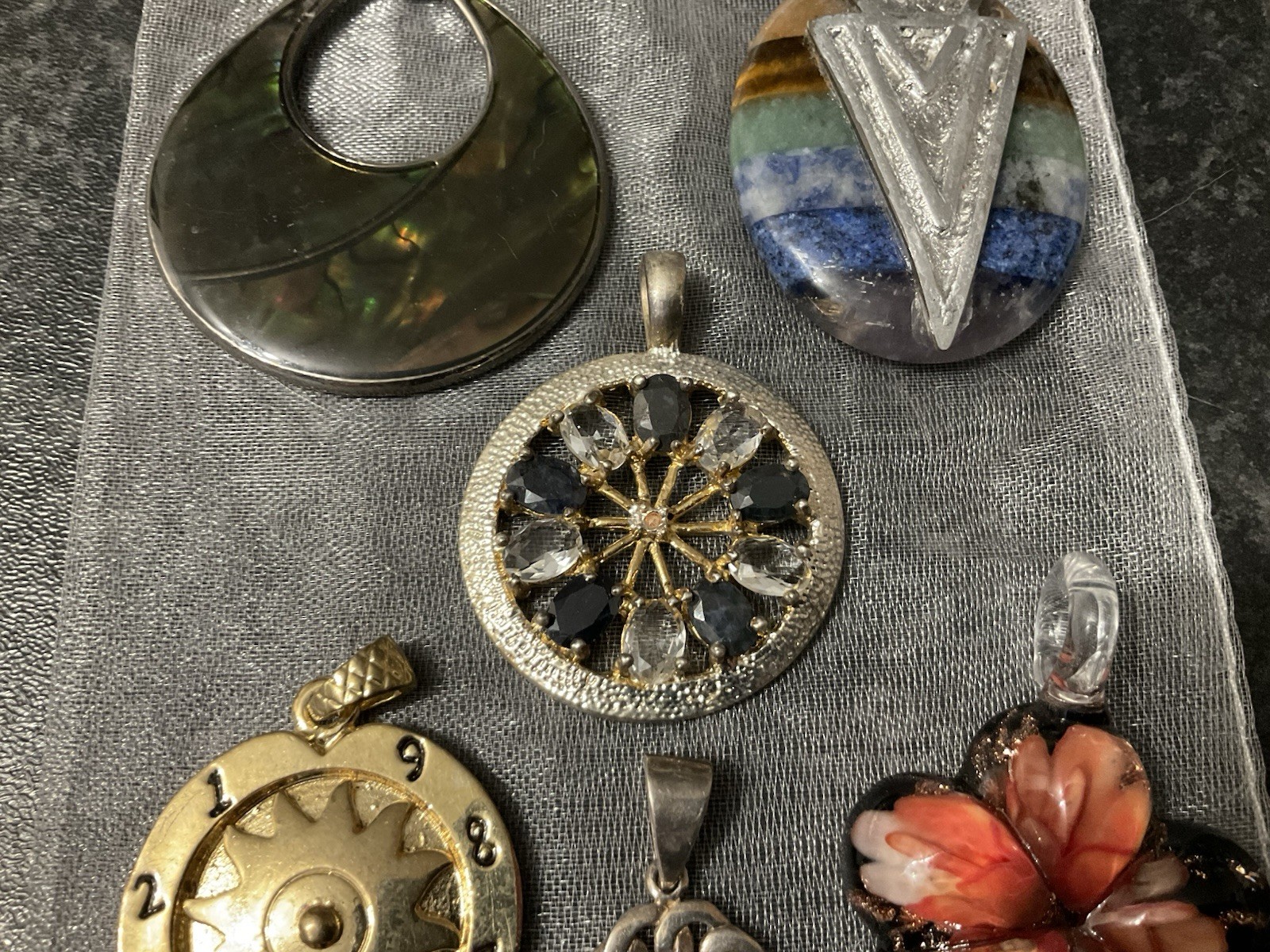Mixed Lot Of of 6 Preloved Pendants, Various Materials, No Chains