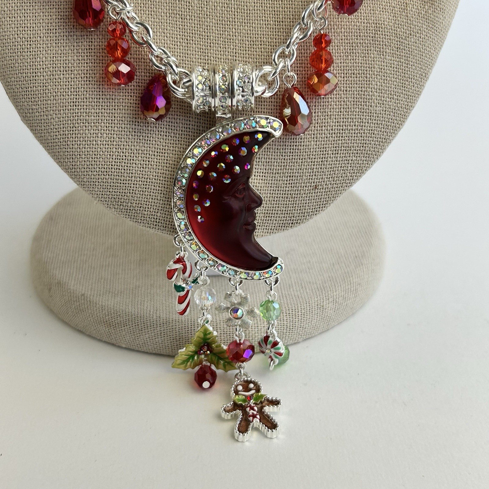 Kirks Folly Goddess Moon Shadow Christmas Magic Enhancer Necklace Silvertone