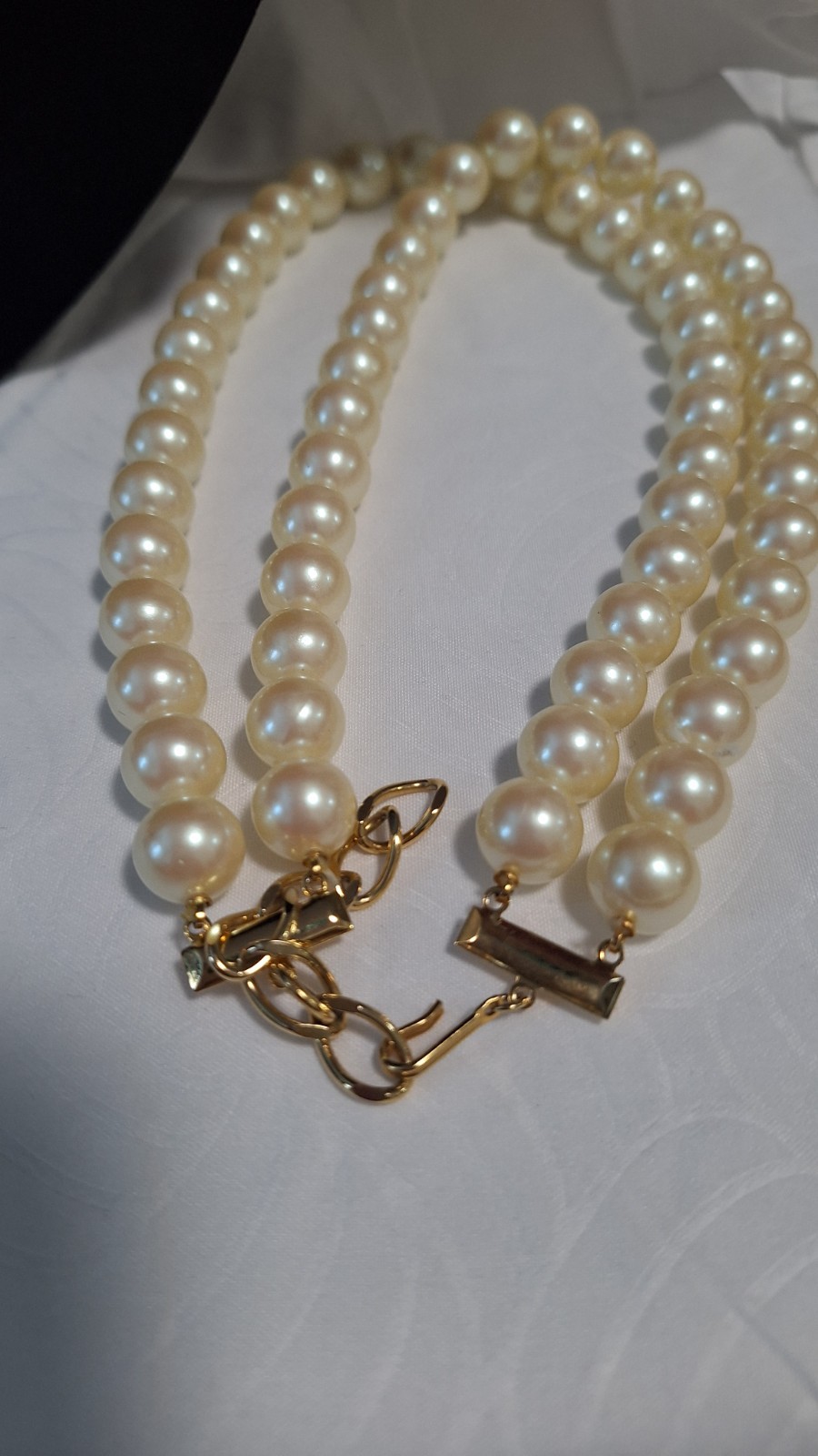 Layered Double Strand Ivory Simulated Pearl Bead Toggle Clasp Necklace