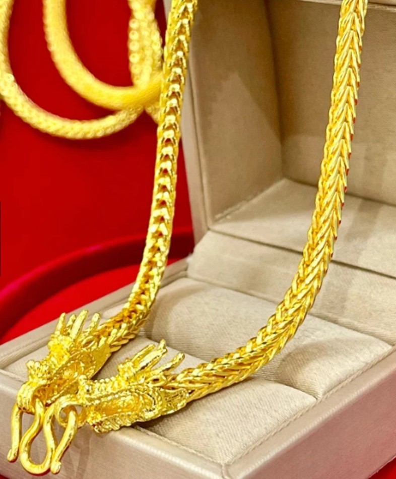 Chain Thai Yellow Gold-Filled Necklace Amulet Dragon 24 In 5 Baht