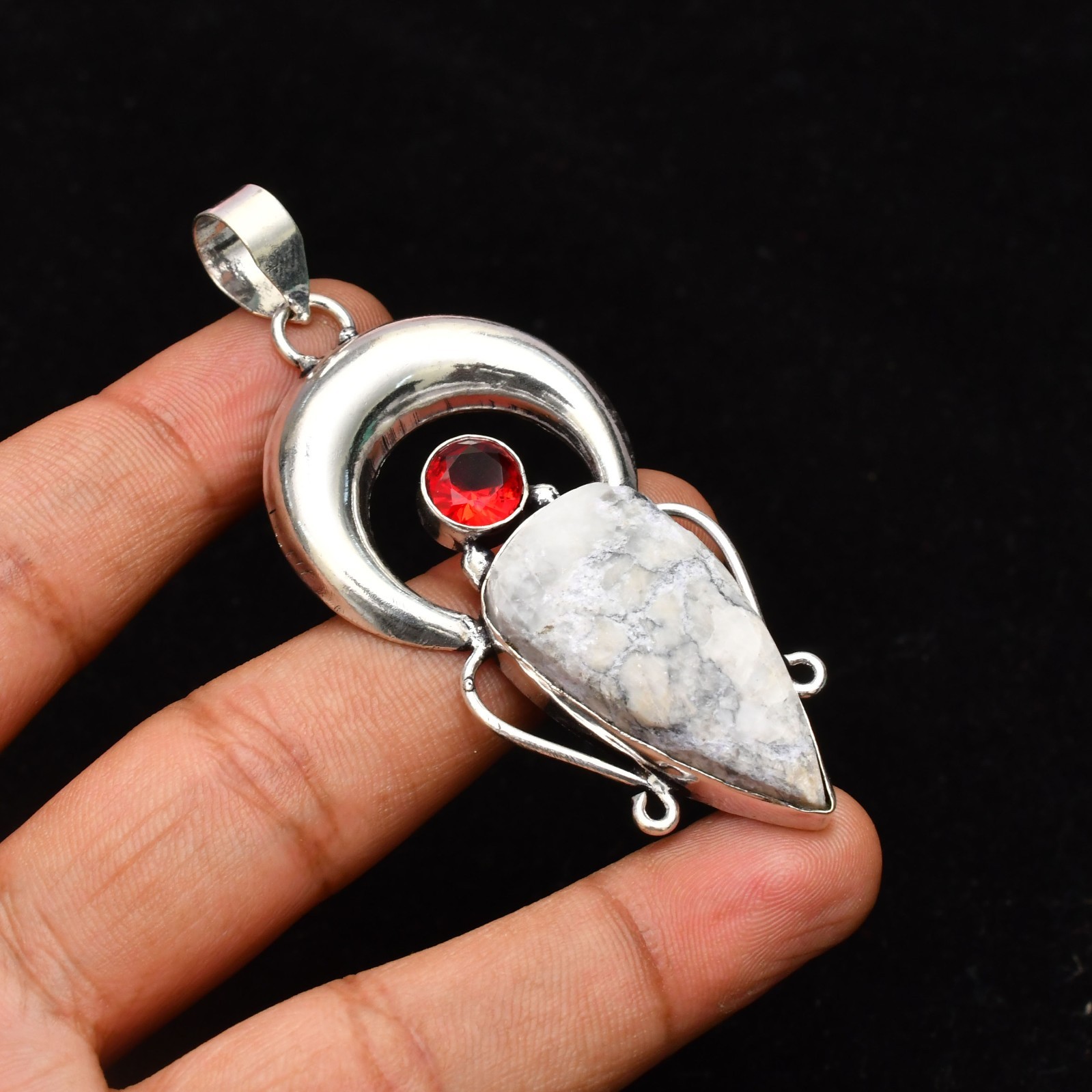 Howlite Gemstone Handmade 925 Sterling Silver Jewelry Pendant 1.81″