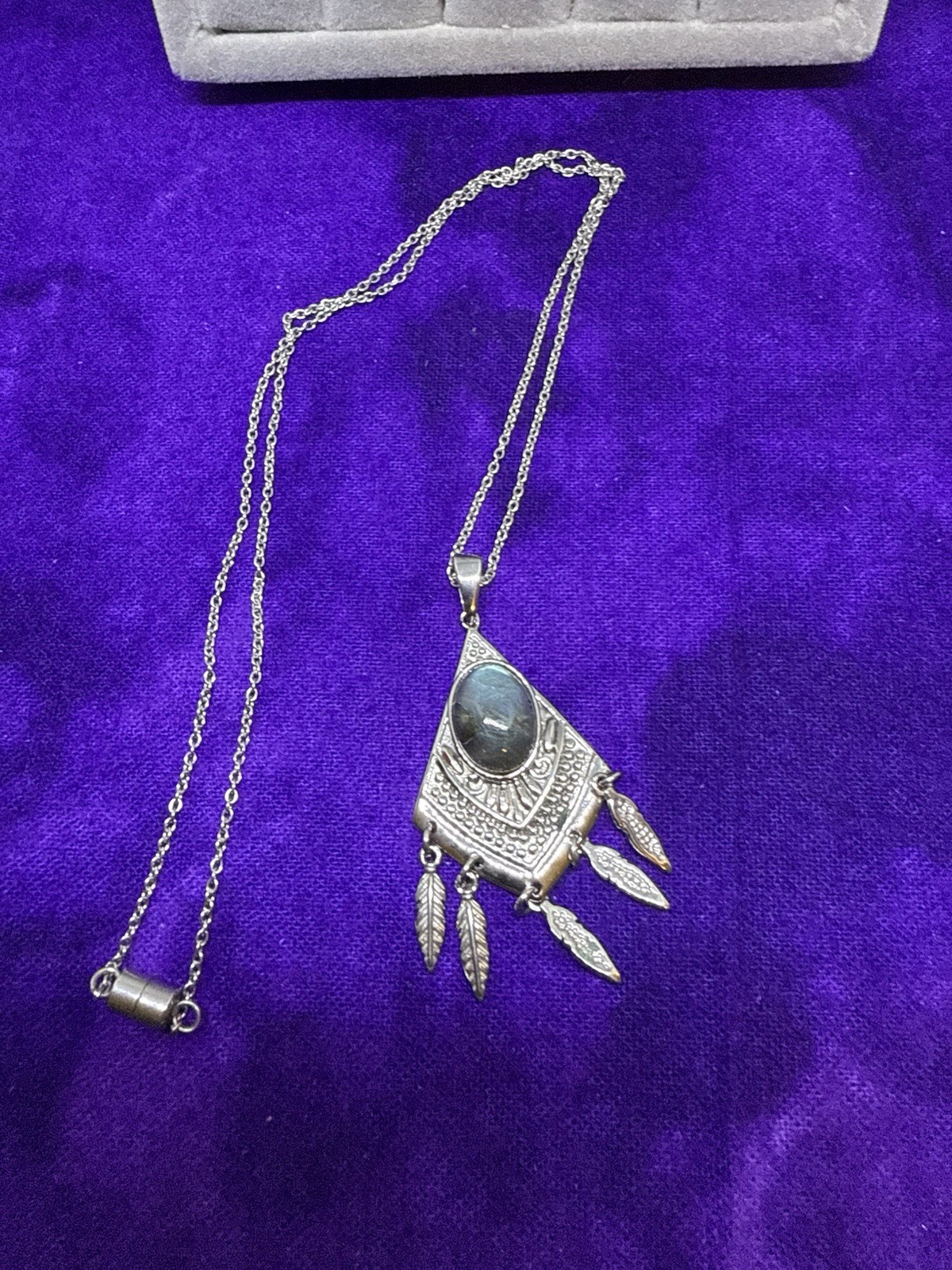 Middle EasterInspired Laboradite Pendant and 20 In. St. Steel Chn. Mag. Closure,