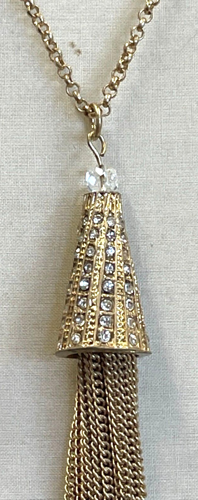 VERSONA Rhinestone Tassel Gold Tone Y-Drop Necklace