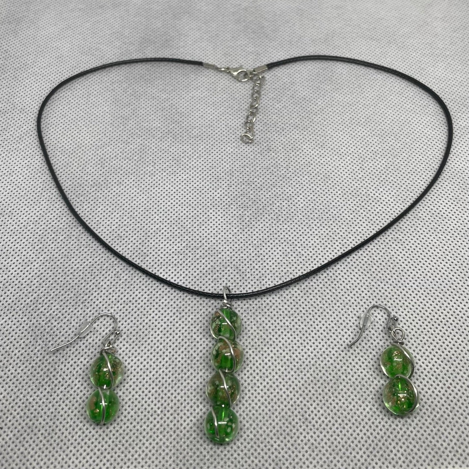 Green Firefly Beads Wrapped With Copper-core Wire Necklace & Earring Set