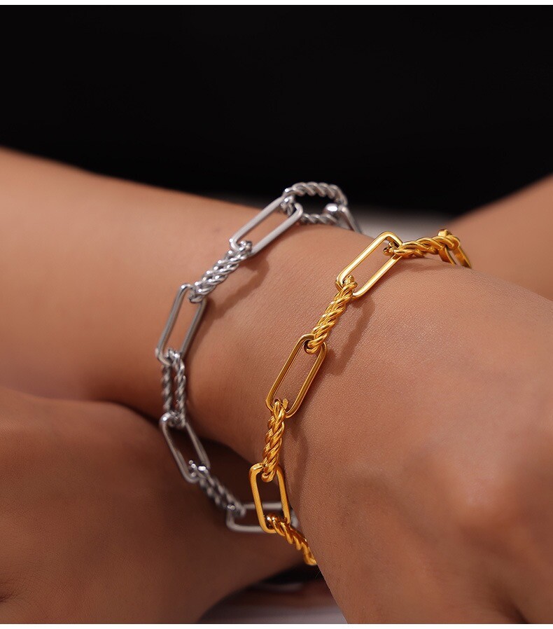 Fashion Woman 18K Gold Plated Paper Clip Chain Rope Necklace Bracelet Bangle