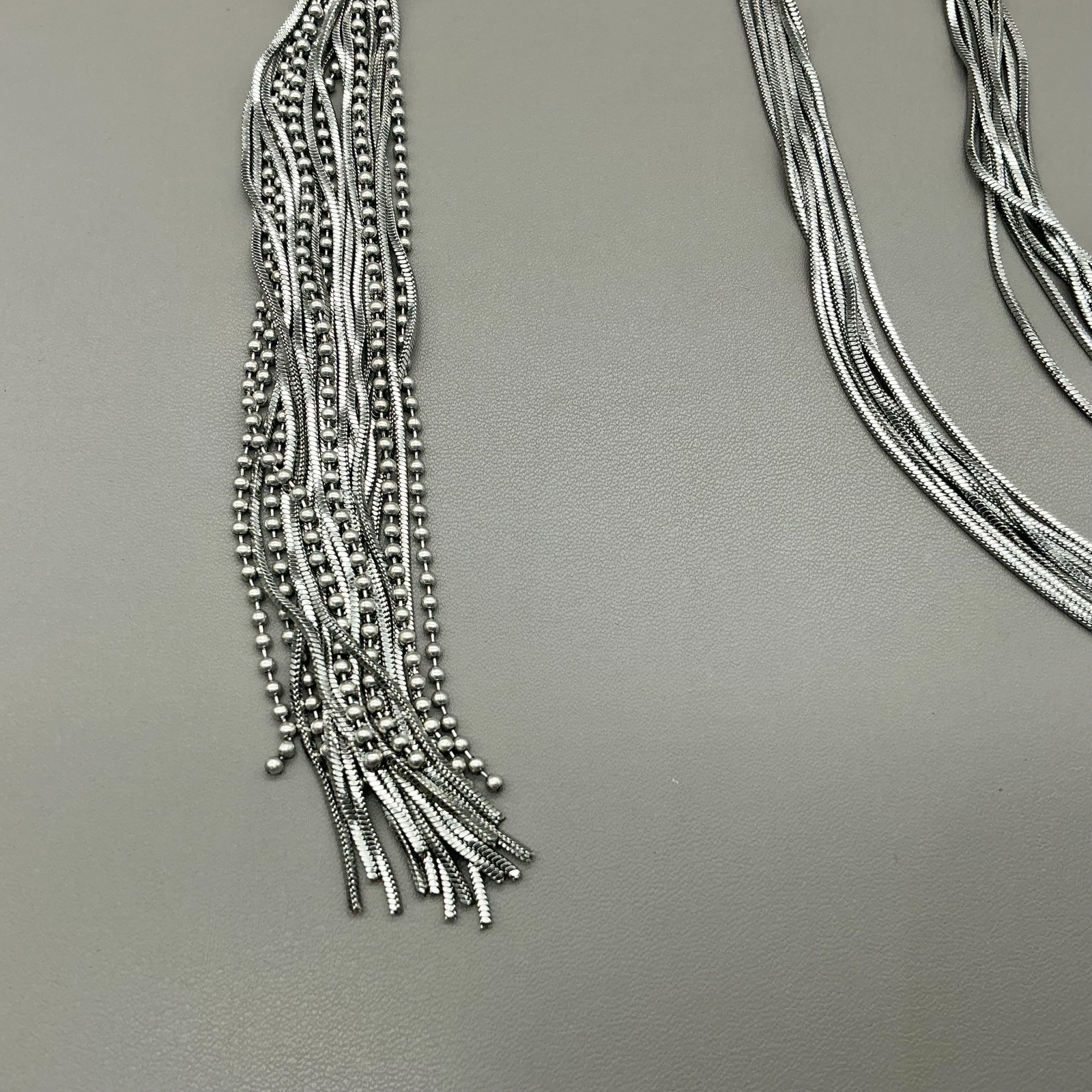 Chicos Necklace Silver Tone Multi Strand Tassel Statement Adjustable 30″