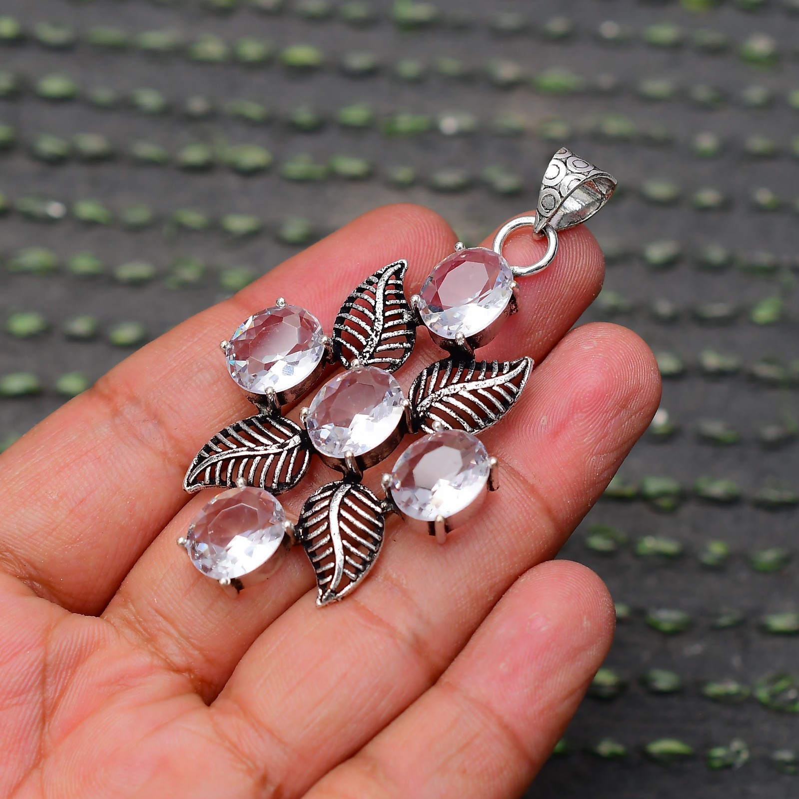 White Topaz (Lab-Created) Gemstone 925 Sterling Silver Pendant Approx – 2.44″