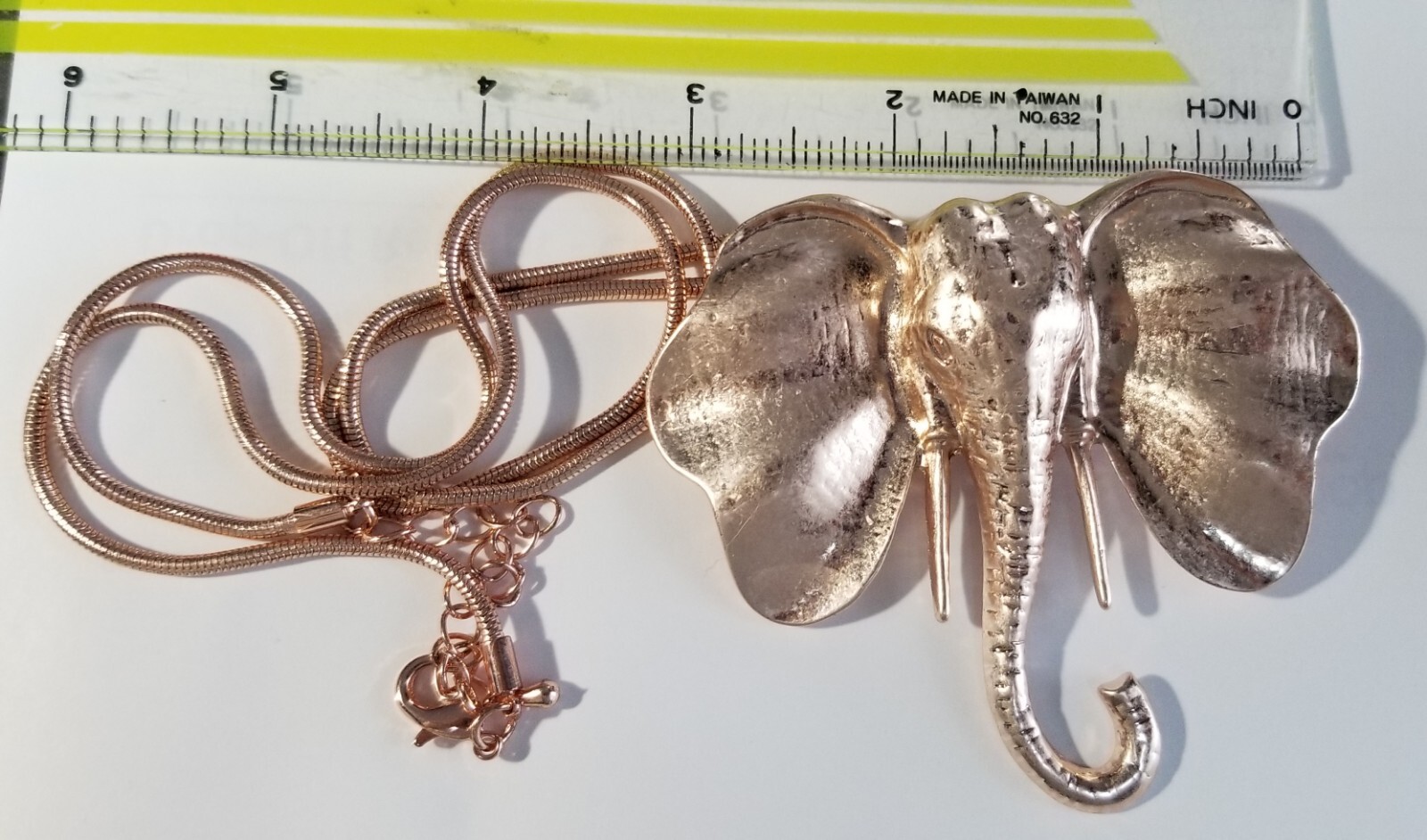 Stunning Rose Gold Tone 3.5in ELEPHANT Head Pendant Long Mesh Chain Necklace