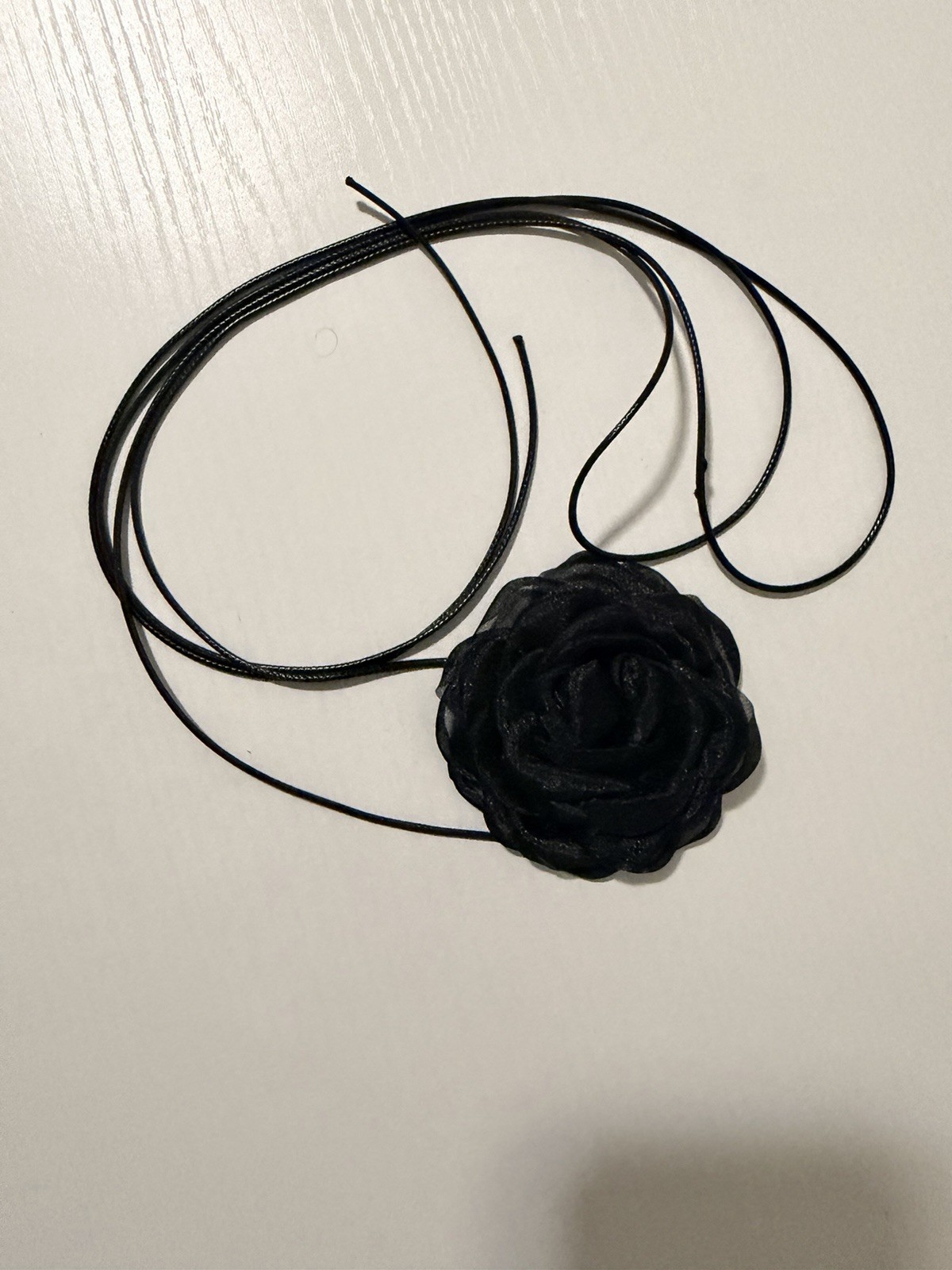 Black Rose Choker Necklace with Black String Adjustable