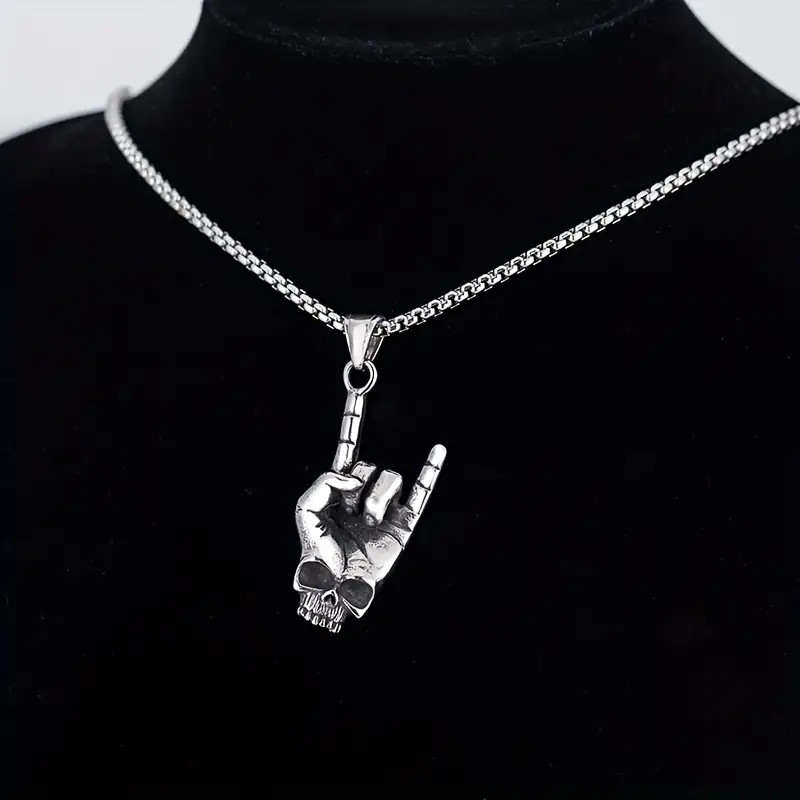 Rock-On Skull Jewelry Vintage Silver Look Music Gothic Pendant Necklace