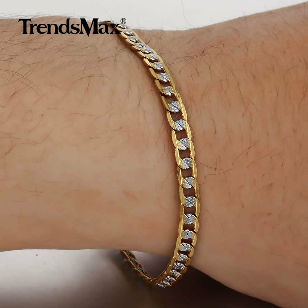 4mm Hammer Curb Cuban Chain Yellow&White Gold Filled Necklace Bracelet Mens Gift
