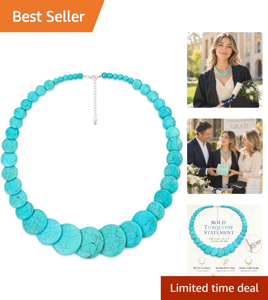 Handmade Turquoise Statement Necklace | 18.5″ Adjustable Boho Graduation Gift