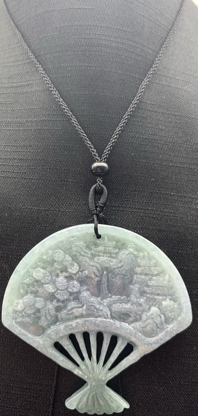 Video Certified Green Natural A Jade jadeite Pendant Tree House Fan 418969 TS