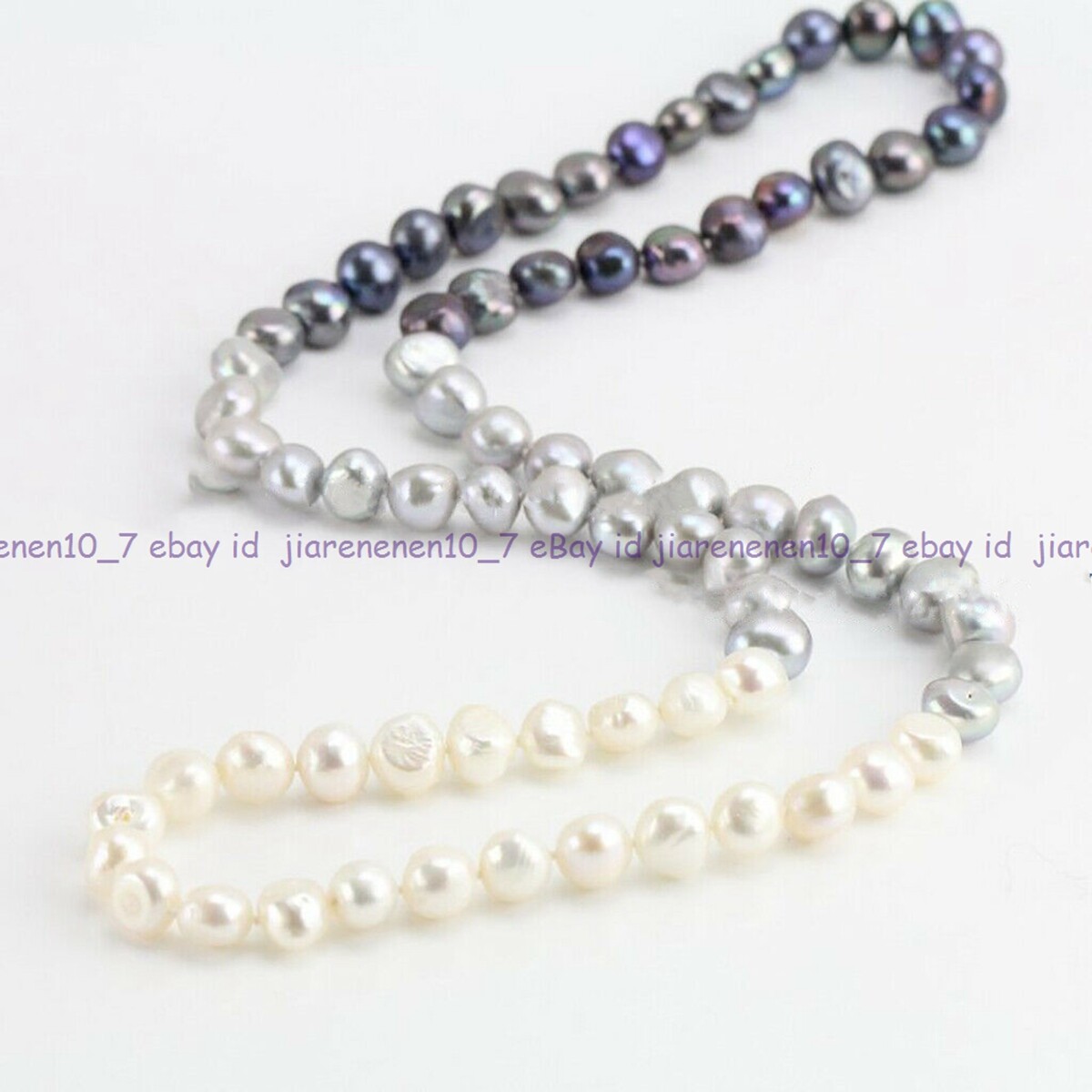 Natural 8-9mm Black White Gray Baroque Pearl Gradient Necklace 30 in