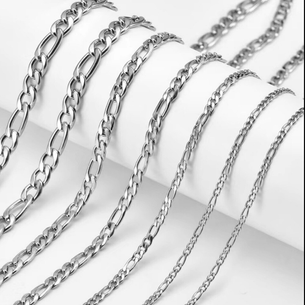 Stainless Steel 1:3 Figaro Chain 7″- 30″ Men Women Necklace 2/3/5/7/9/11/13mm