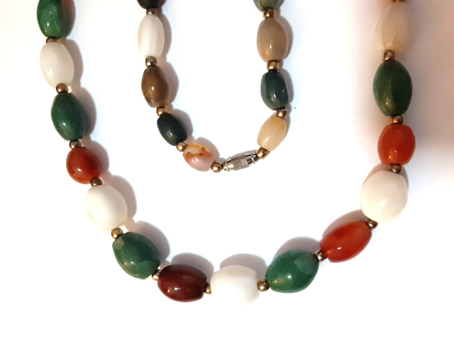 Vintage Carnelian Jade Agate Bead Necklace 10 to 16mm 25 inch