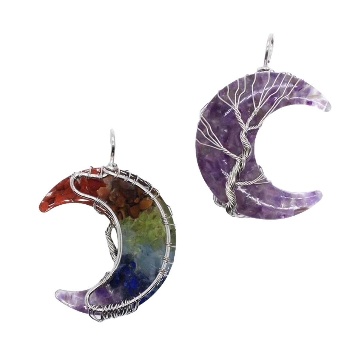 Fashion 7 Chakra Moon Pendant Energy Crystal Crescent Resin Gemstone Jewelry
