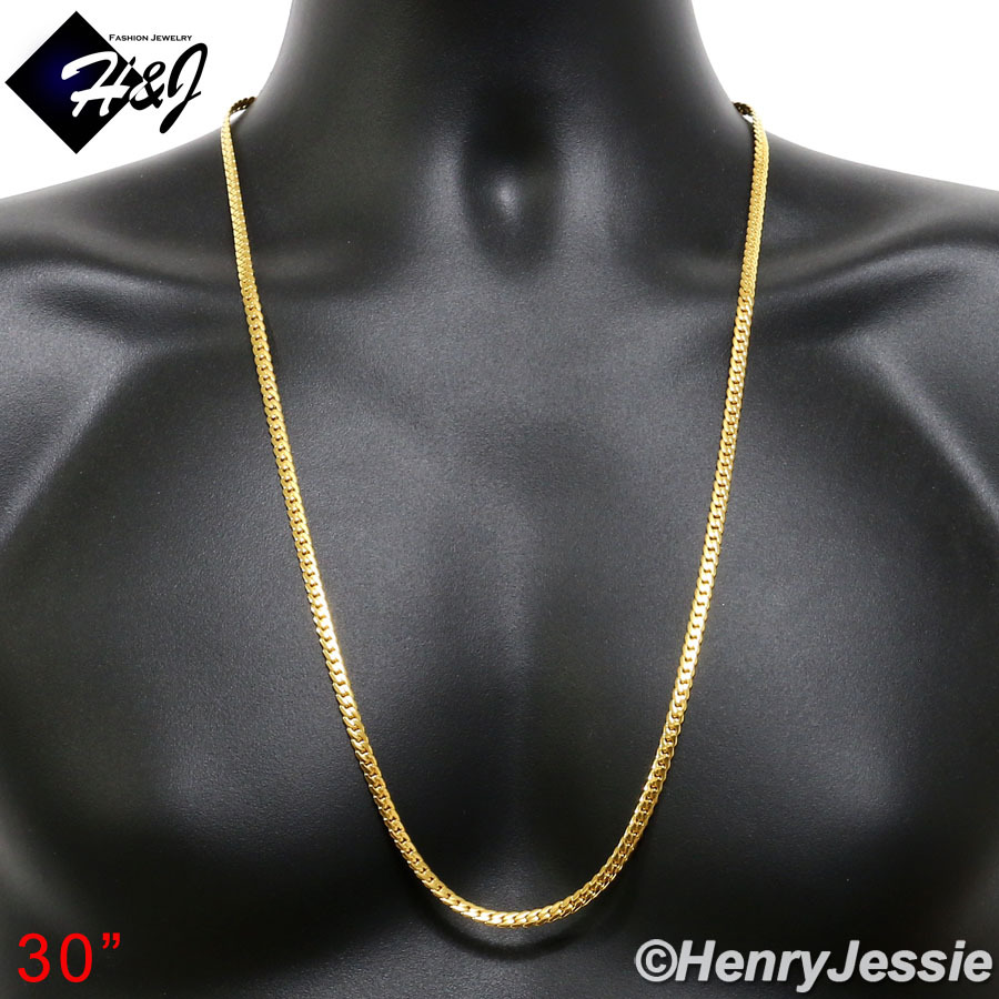 16-40″MEN Stainless Steel 3mm Gold Plated Miami Cuban Curb Chain Necklace*GN155