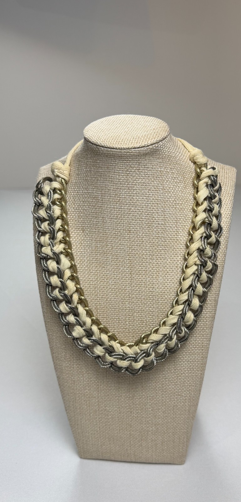 Antrhopologie Braided Statement Necklace Silver Cable Chain Gold Chain Cream