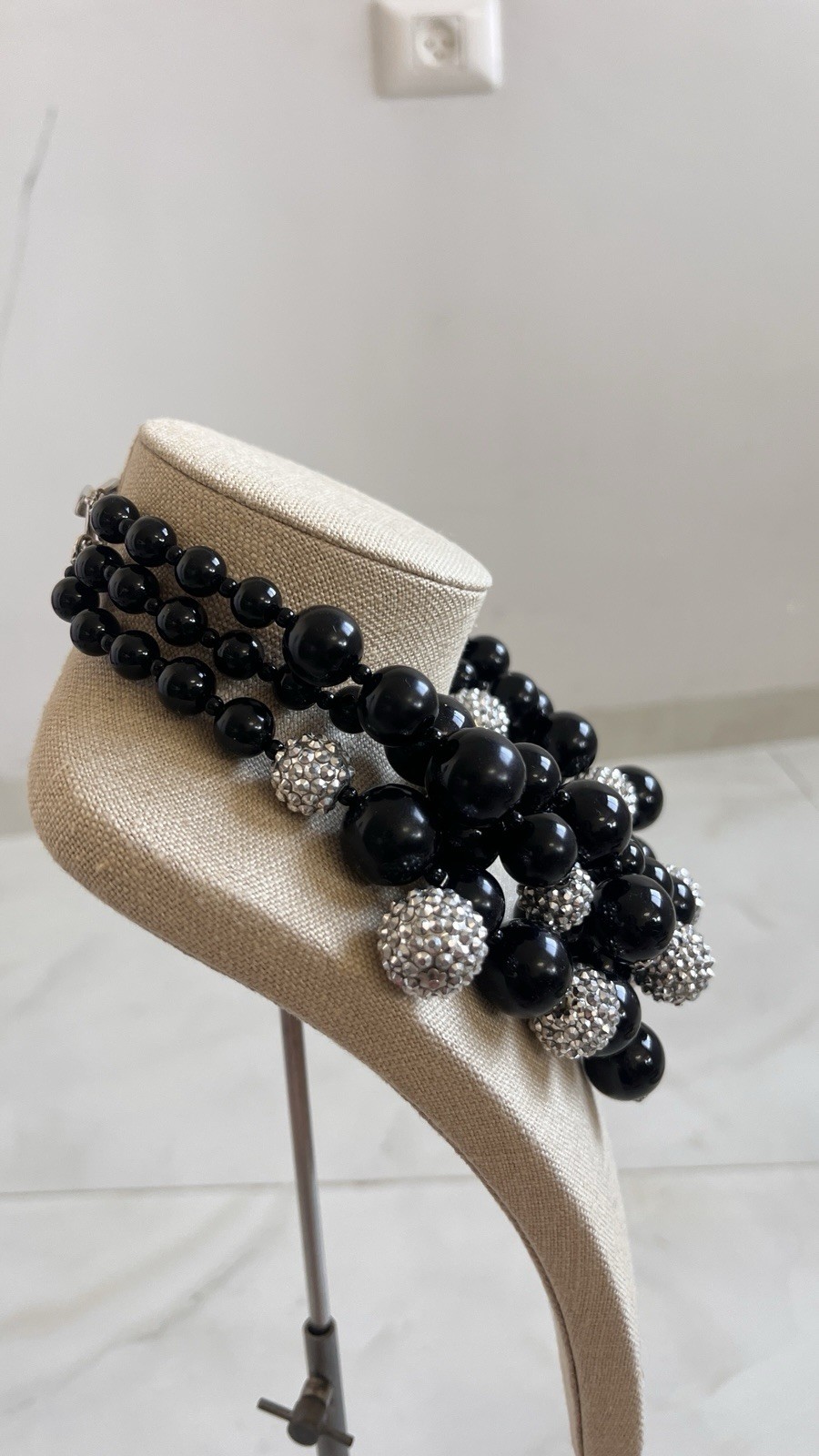 kenneth jay lane necklace black bead crystal ball statement bib signed