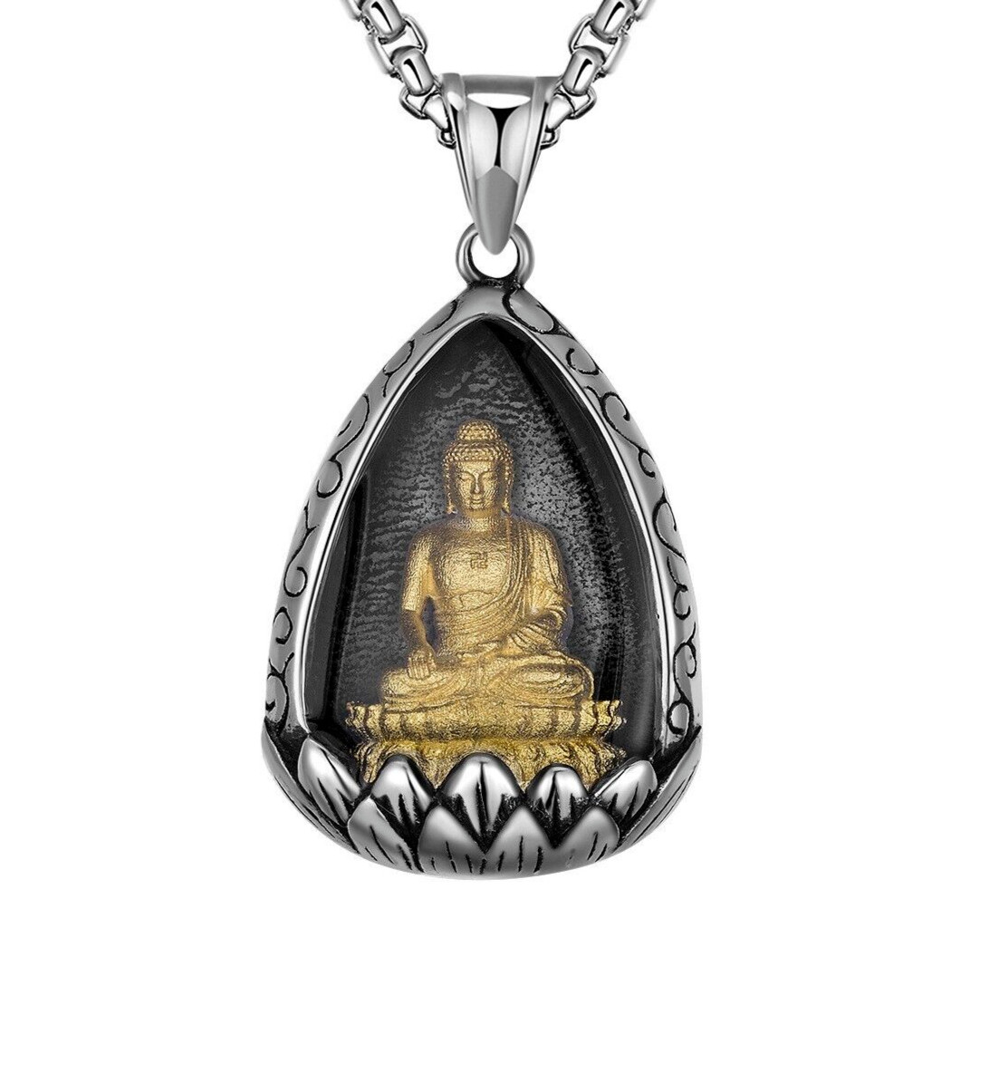 Men’s Buddhist Amulet Buddha Necklace Pendant Stainless Steel Jewelry