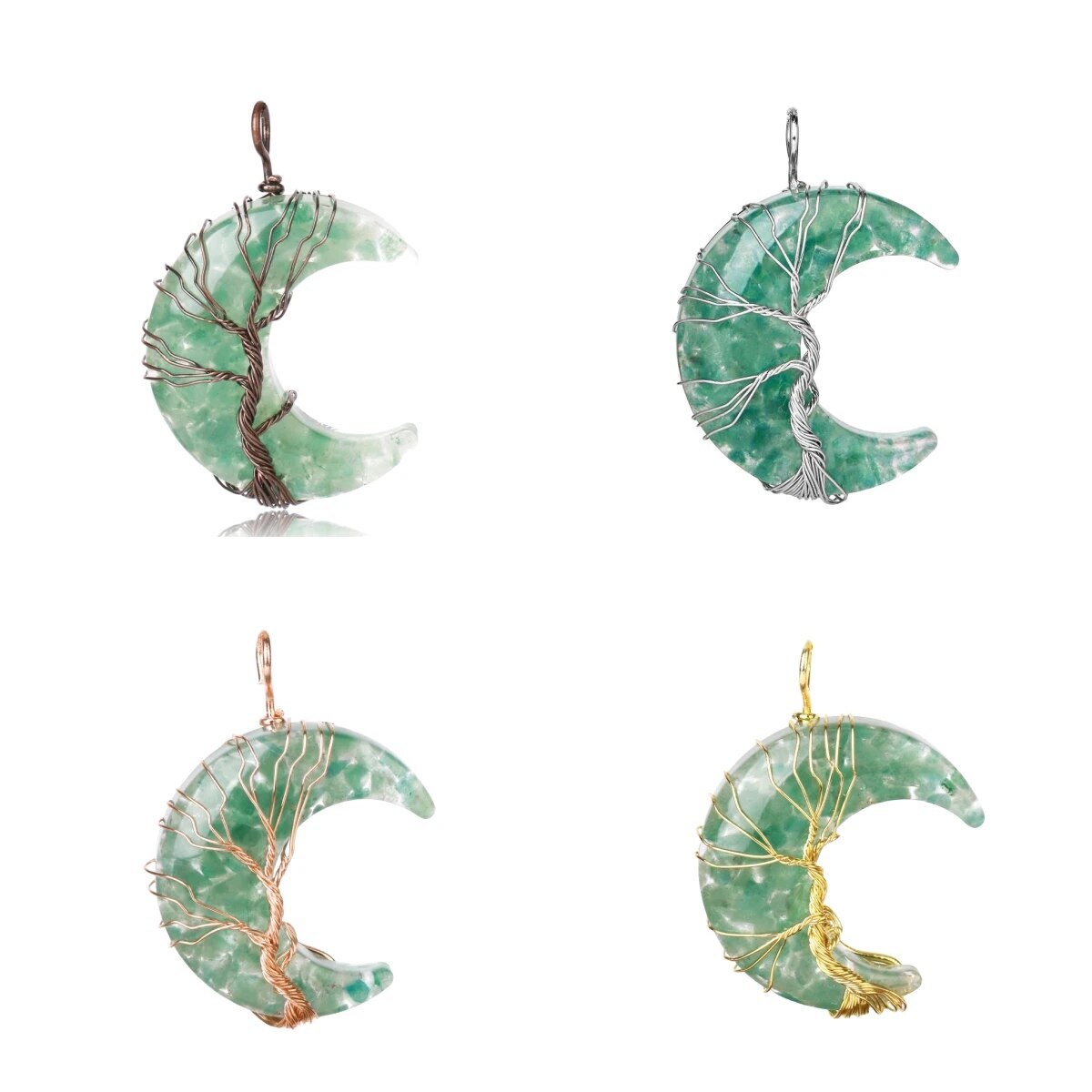 Fashion 7 Chakra Moon Pendant Energy Crystal Crescent Resin Gemstone Jewelry