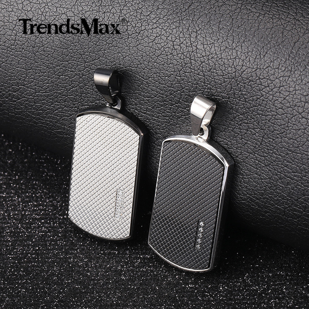 Silver Black Stainless Steel Dog Tag Pendant Charm Military Jewelry Grid Design