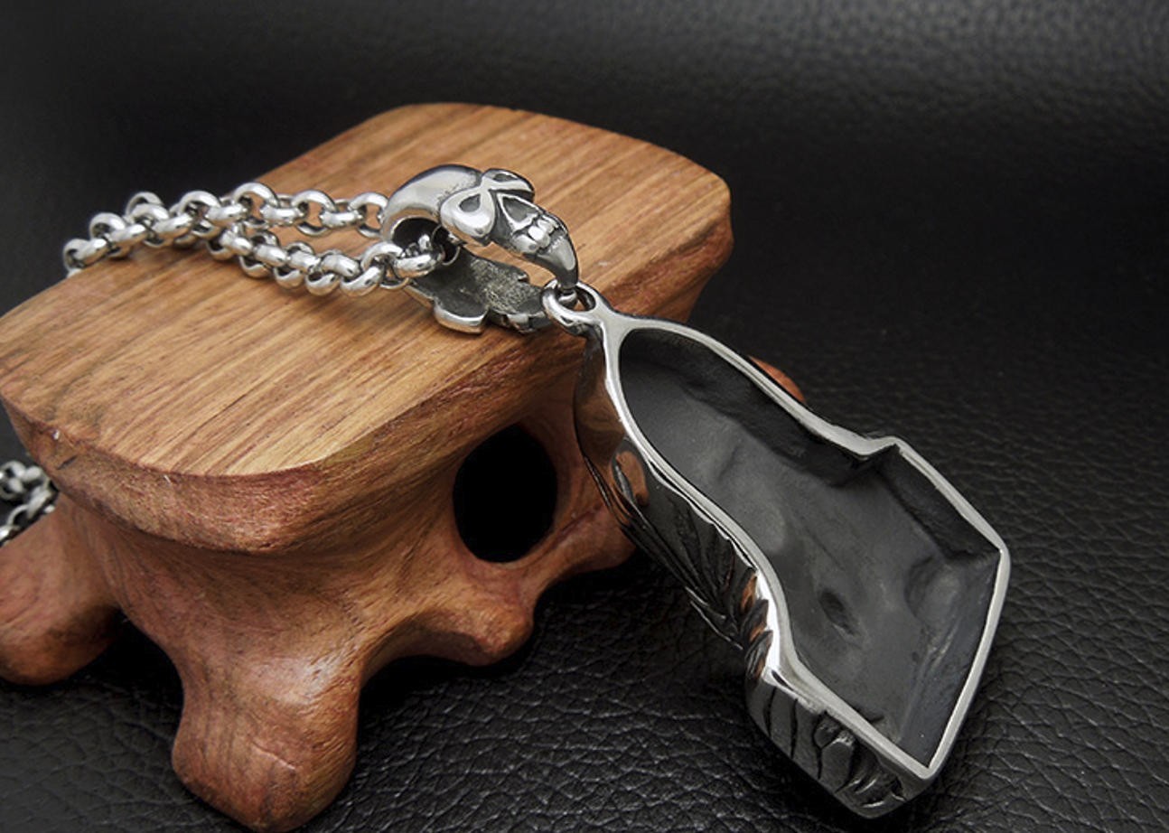 Stainless Steel Grim Reaper Skull Pendant Gothic Biker Silver Necklace Charm