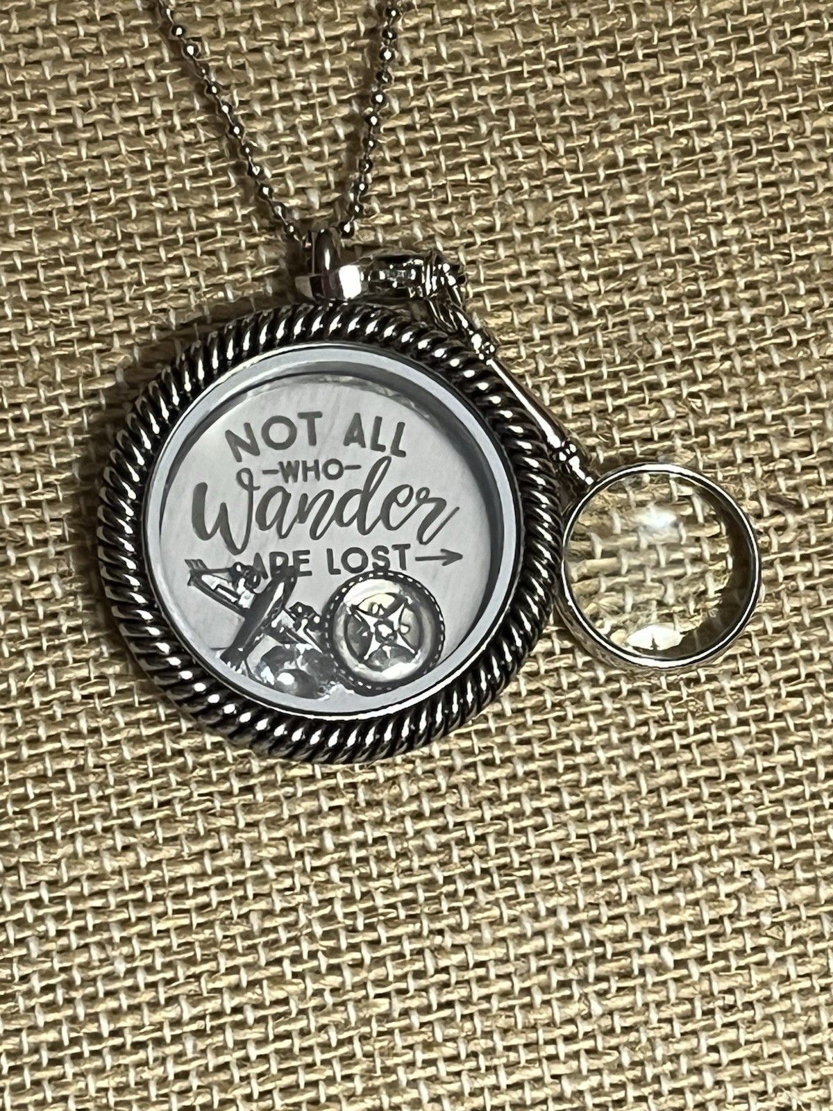 Origami Owl Not All Who Wander Lost Set Silver twist locket-chain-charms-dangle
