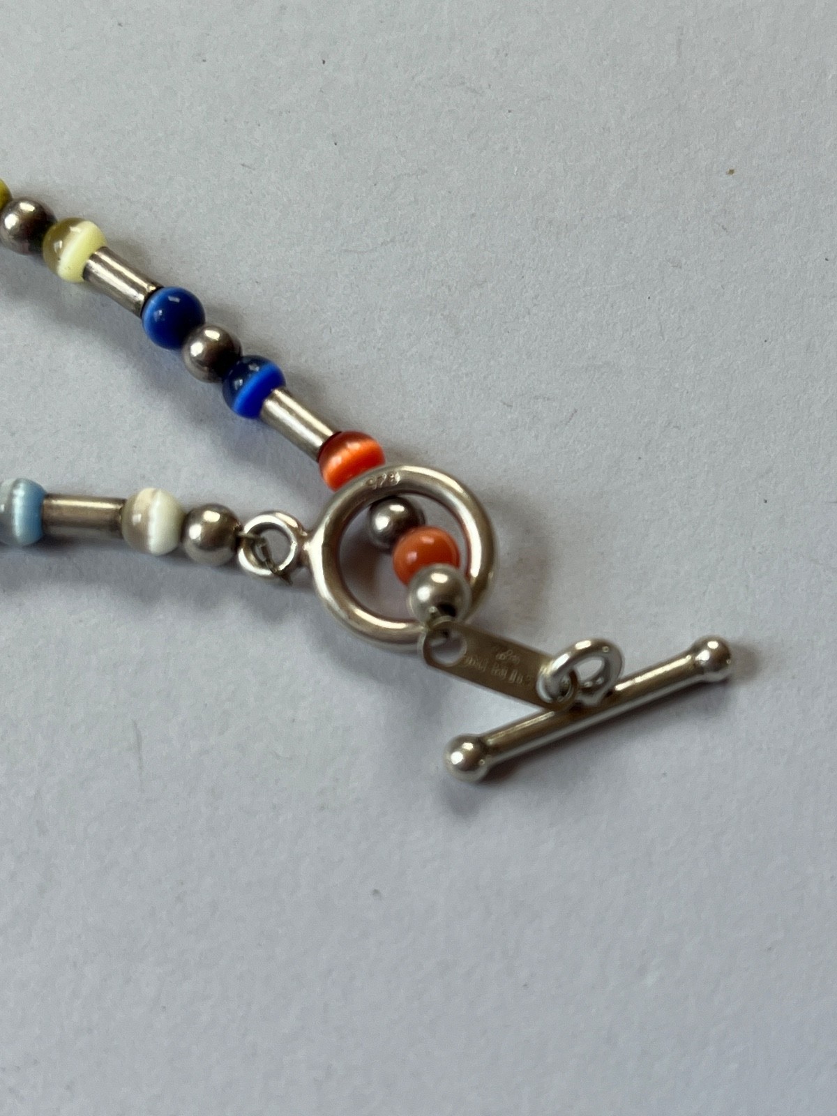 Jordan 925 Sterling Marked Colorful Tiny Moonglow & Silver Barrel & Round Beads