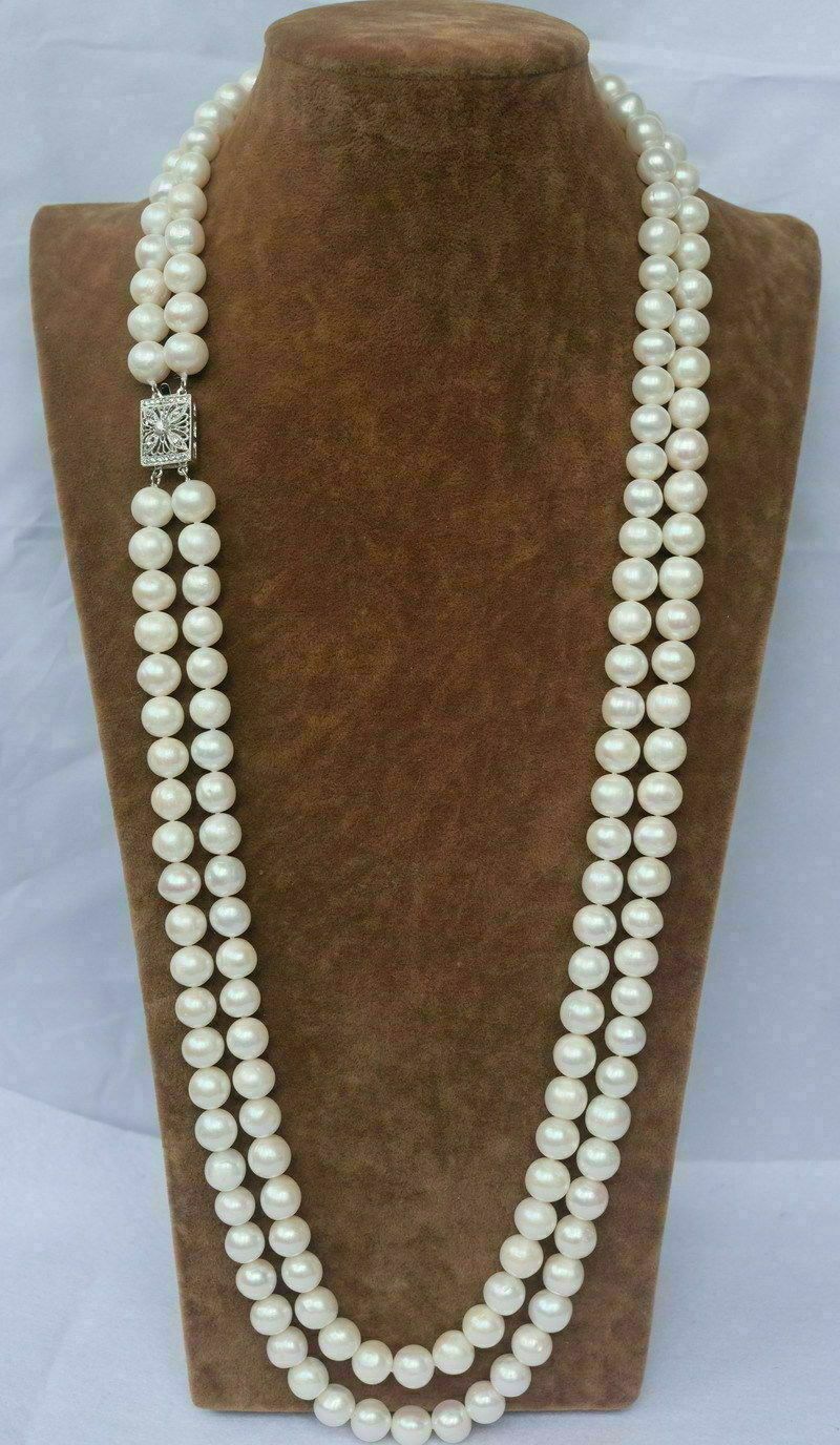 24-25″ Gorgeous Double Strands South Sea White Pearl Necklace Special Occasions