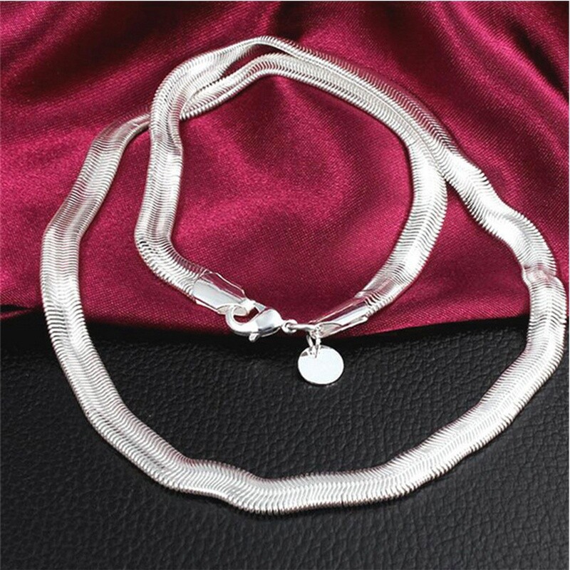 Elegant 925 Sterling Silver New Fashion Jewelry Snake Chain Charm 24″ Necklace