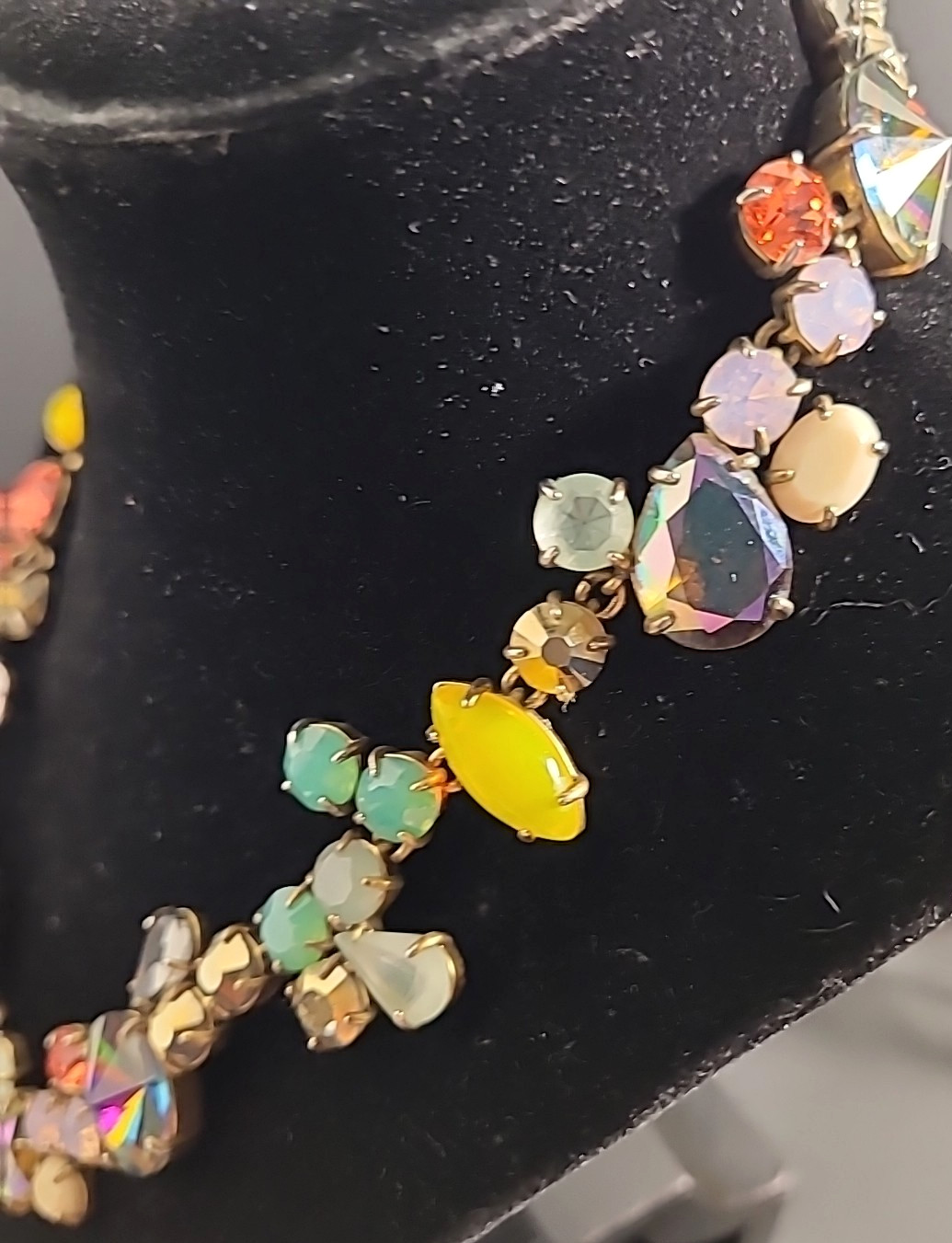 J Crew Melange Statement Necklace Multicolor Crystal Rhinestone Silver Tone 18″