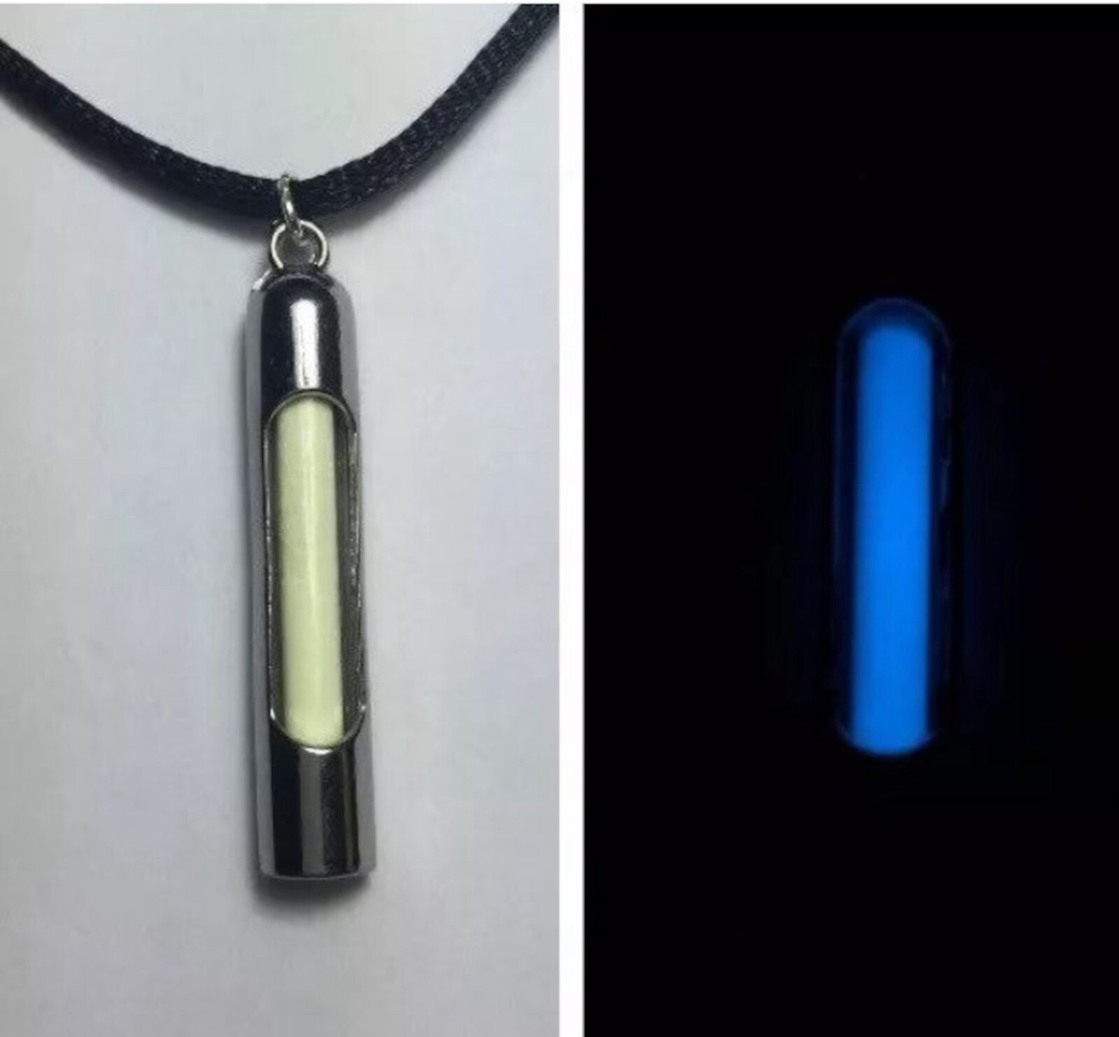 Blue Europium phosphorescent Glow in the dark Necklace Science Jewelry